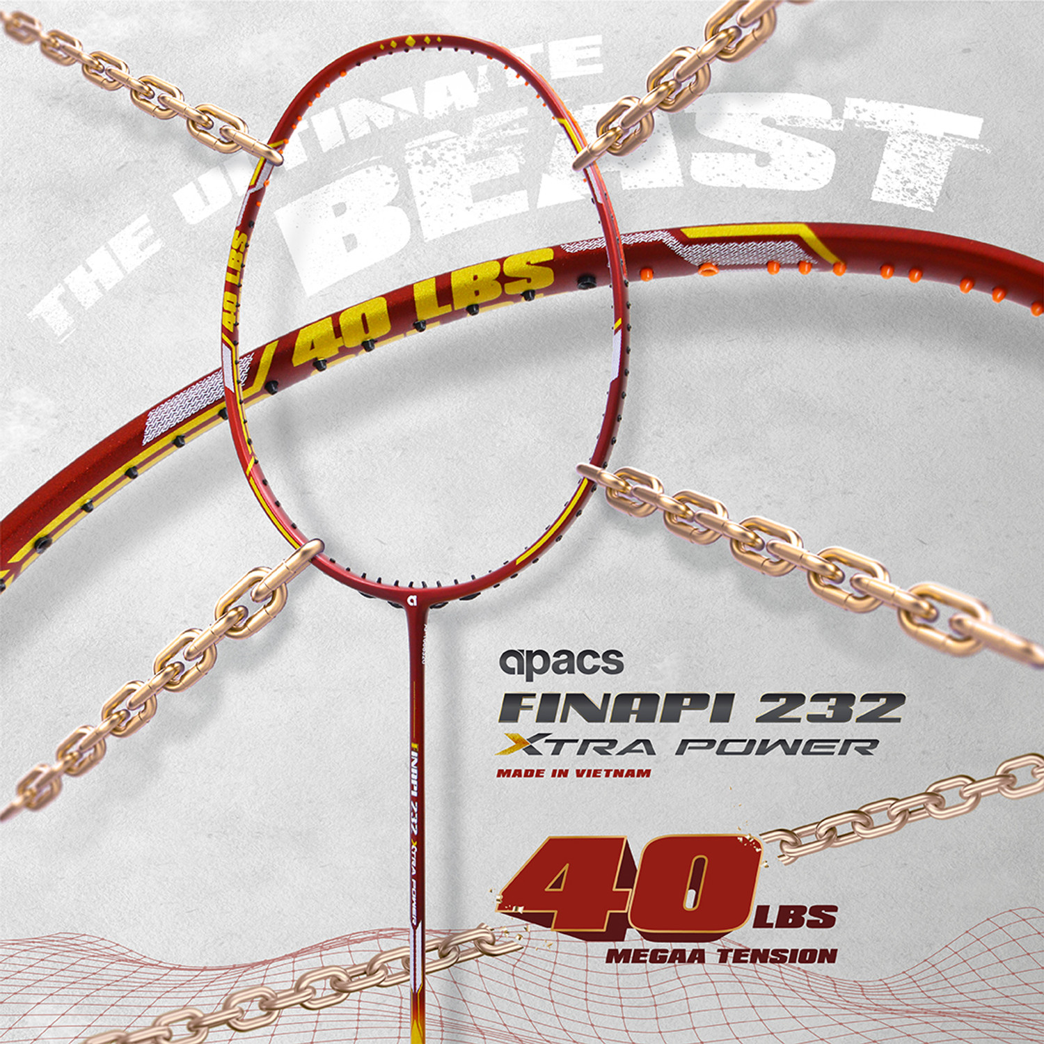 Image of apacs Finapi 232 Xtra Power (40 LBS, 40T Extra Strong Graphite) Blue, Gold Unstrung Badminton Racquet