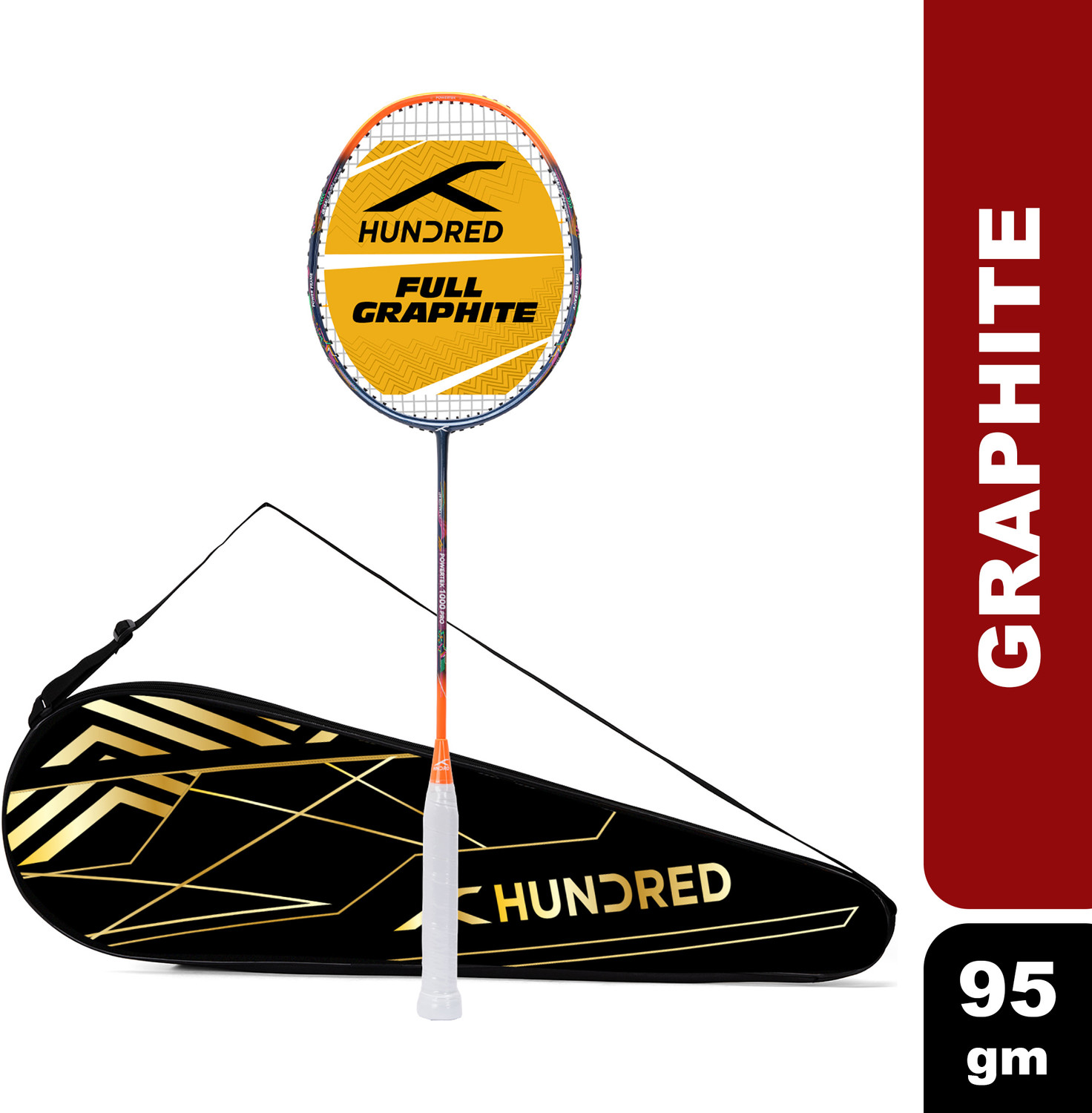 Hundred Powertek 1000 Pro Complete Graphite Racket Orange Strung Badmi