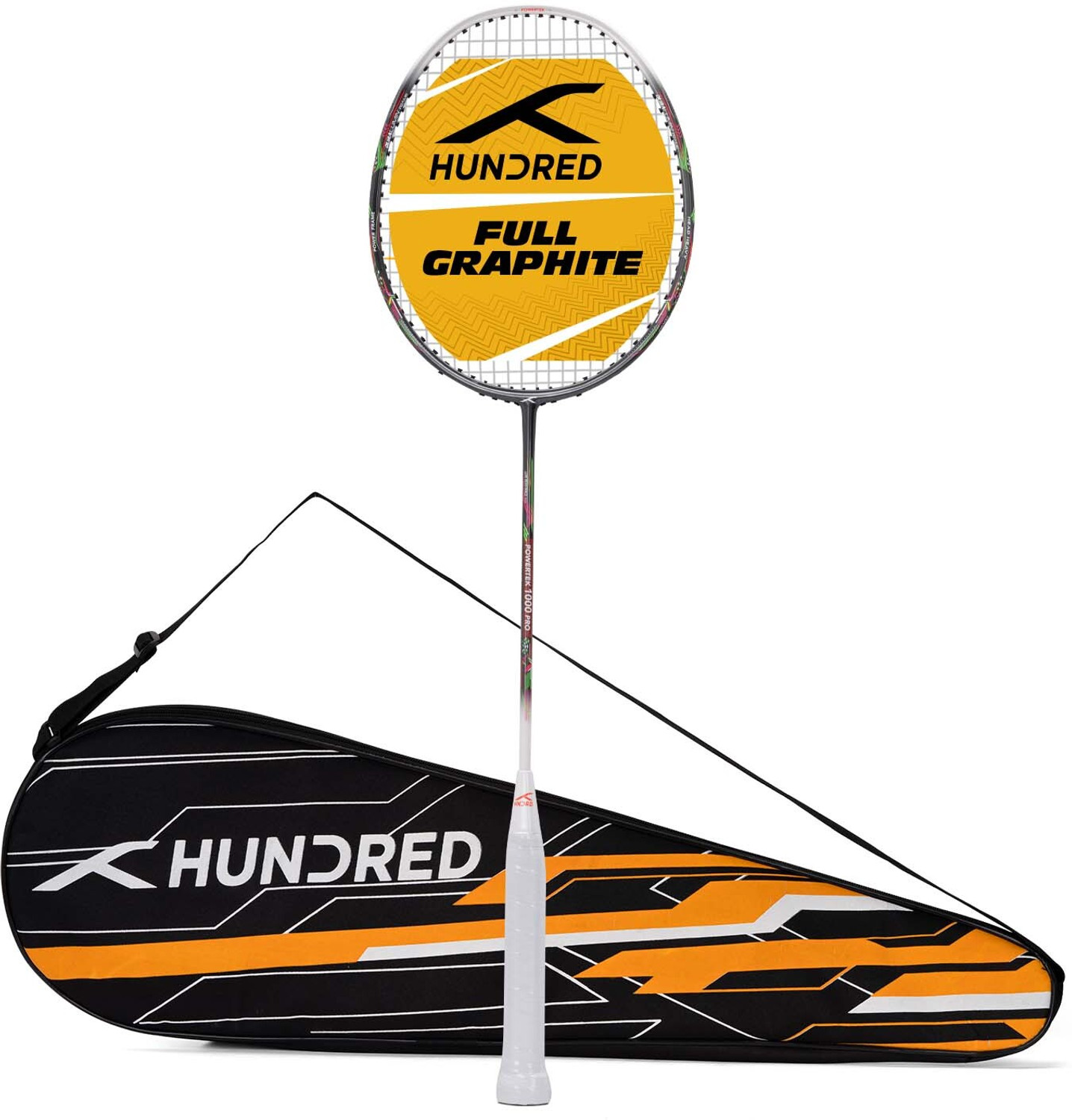 Image of Hundred POWERTEK 1000 PRO Grey, White Strung Badminton Racquet