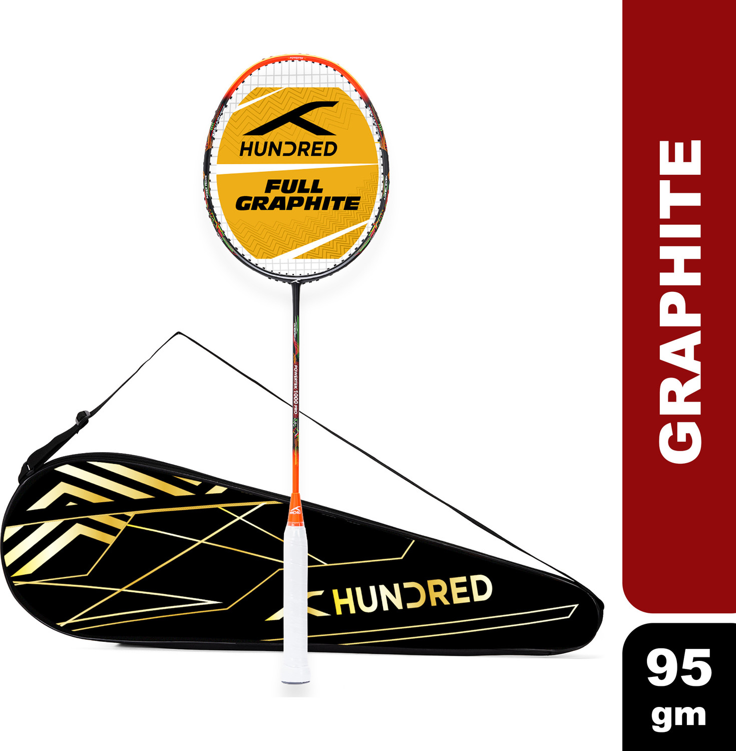 Hundred Powertek 1000 Pro Black Strung Badminton Racquet