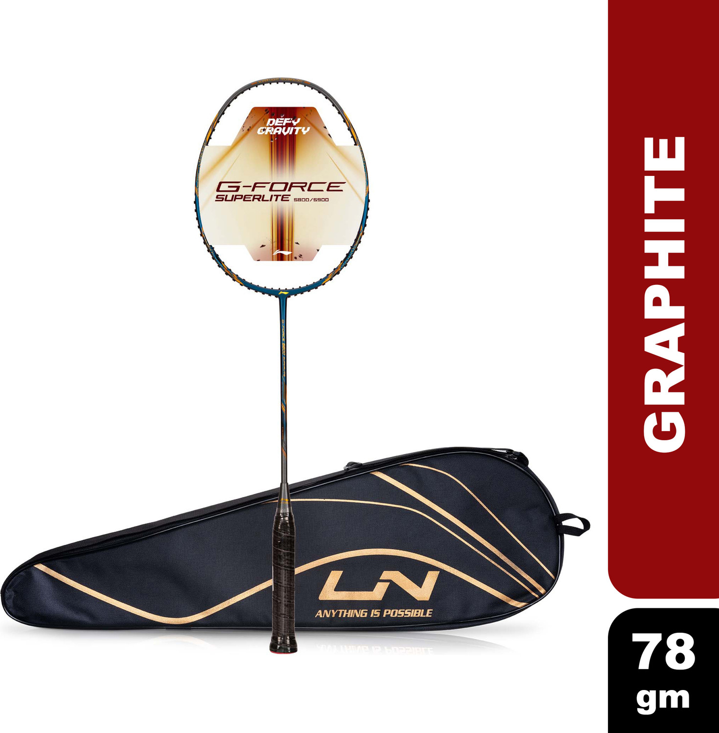 Li-Ning G-Force 5800 Superlite Badminton Racquet – 78g, Blue/Grey/Gold