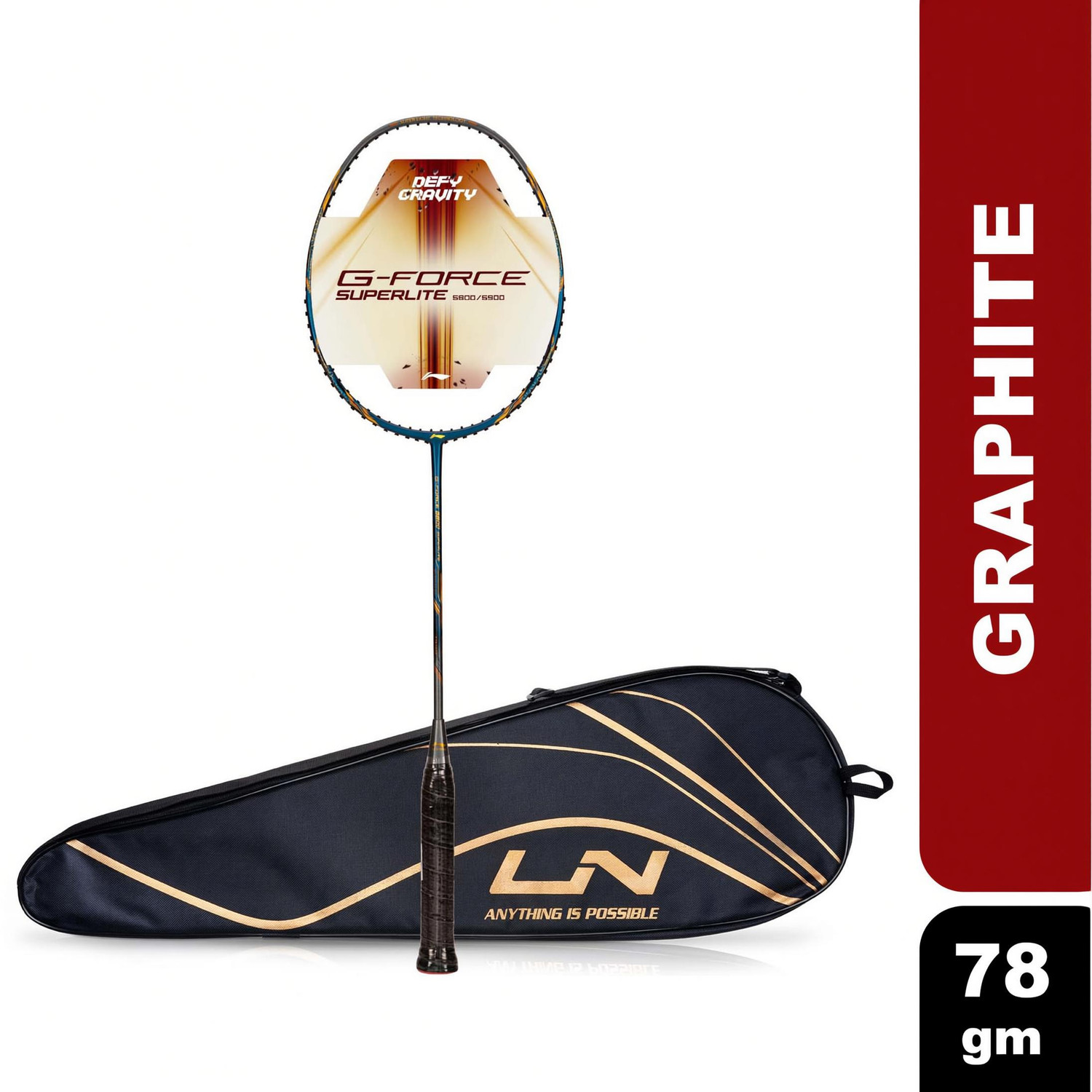 Li-Ning G-Force 5800 Superlite Badminton Racquet – 78g, Blue/Grey/Gold