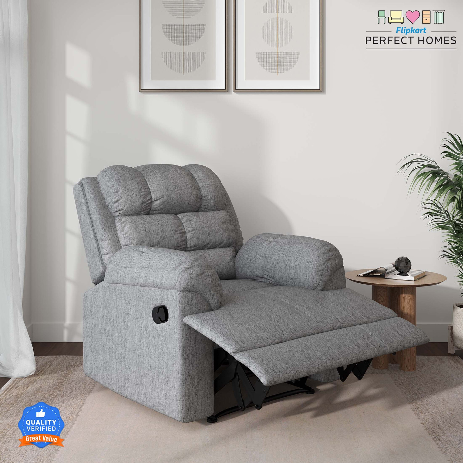 Fabric Manual Recliner (Finish Color - Grey, DIY(Do-It-Yourself))