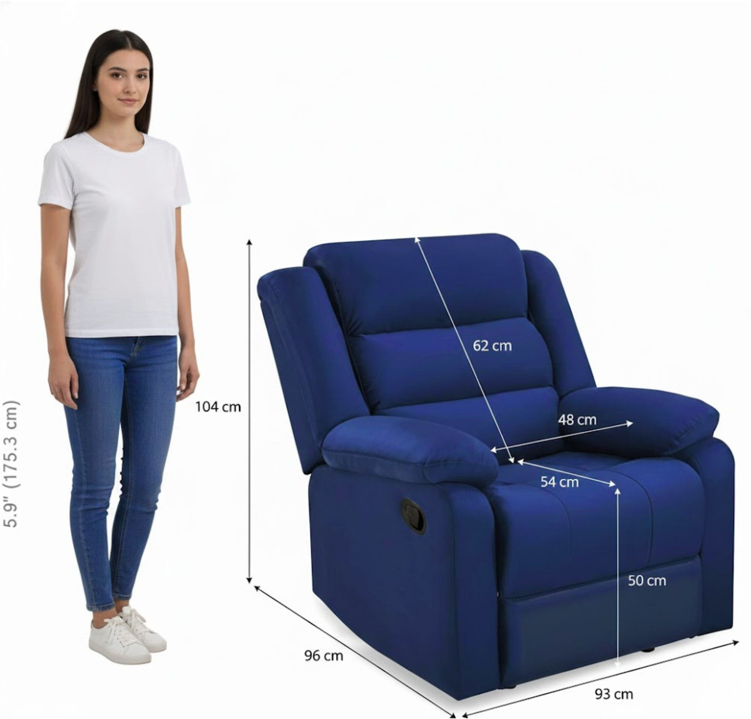 Image of WAKESURE Fabric Manual Recliner (Finish Color - Blue, DIY(Do-It-Yourself))