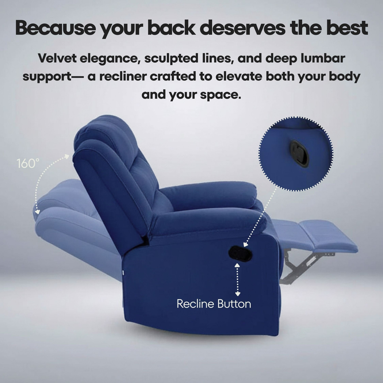 Image of WAKESURE Fabric Manual Recliner (Finish Color - Blue, DIY(Do-It-Yourself))