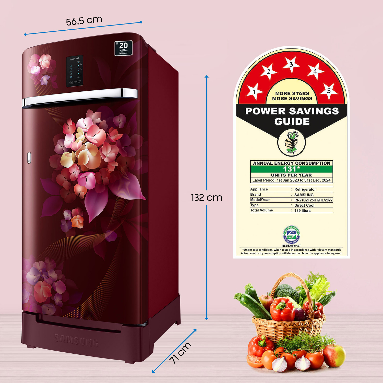 Image of Samsung 189 L Direct Cool Single Door 5 Star Refrigerator with Base Drawer with Digi-Touch Cool Digital Inverter with Display