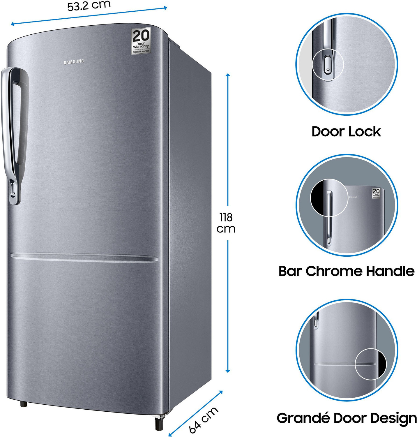 Image of Samsung 192 L Direct Cool Single Door 3 Star Refrigerator