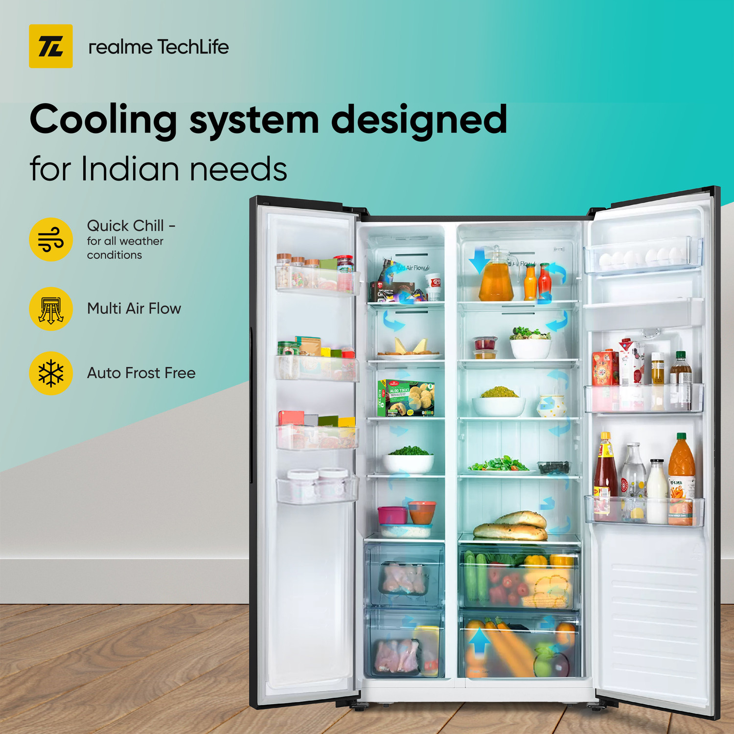 Image of realme TechLife 564 L Frost Free Side by Side Refrigerator