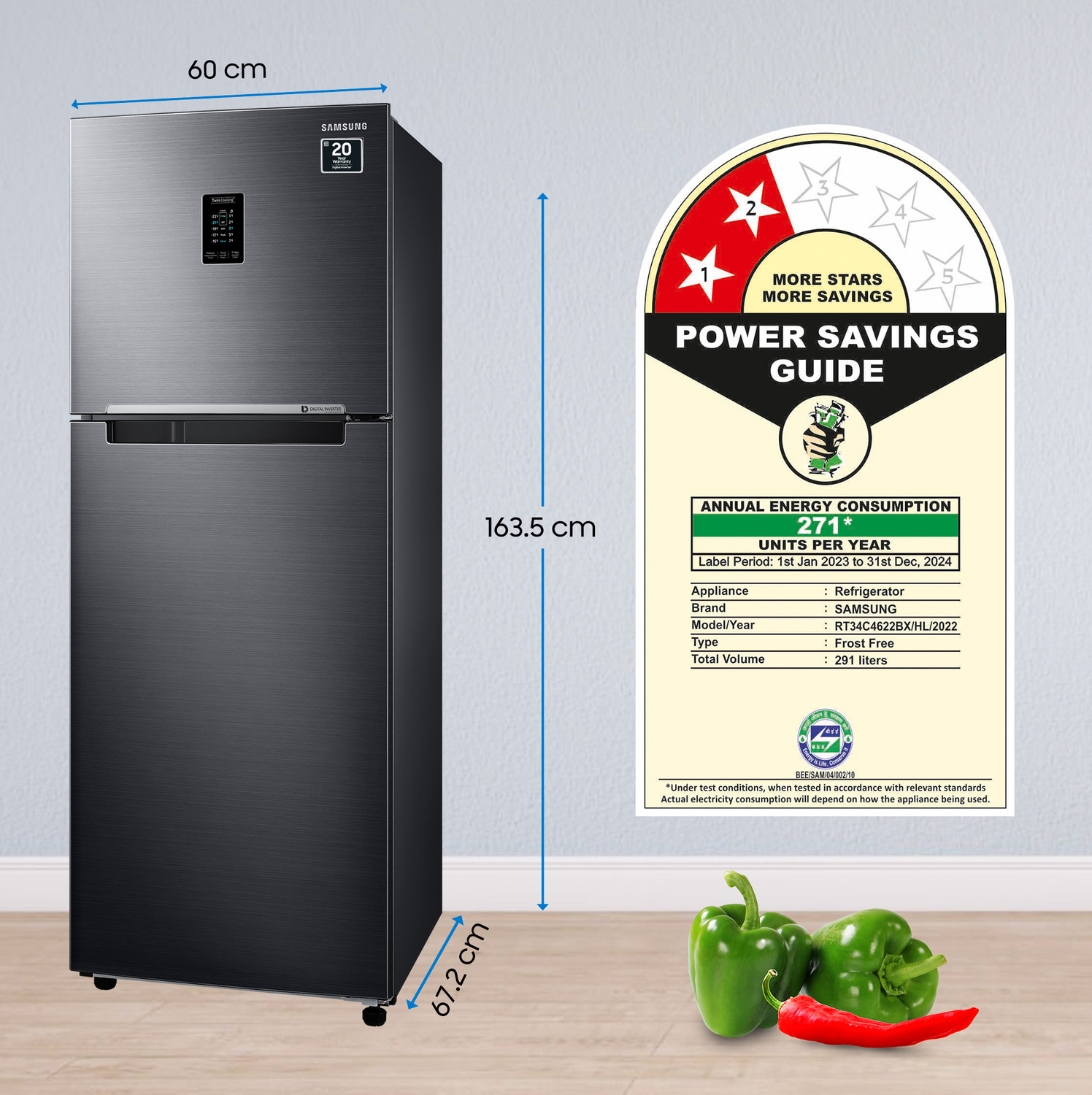 Image of Samsung 291 L Frost Free Double Door 2 Star Convertible Refrigerator with Convertible 5-in-1 Curd Maestro, Digital Inverter with Display