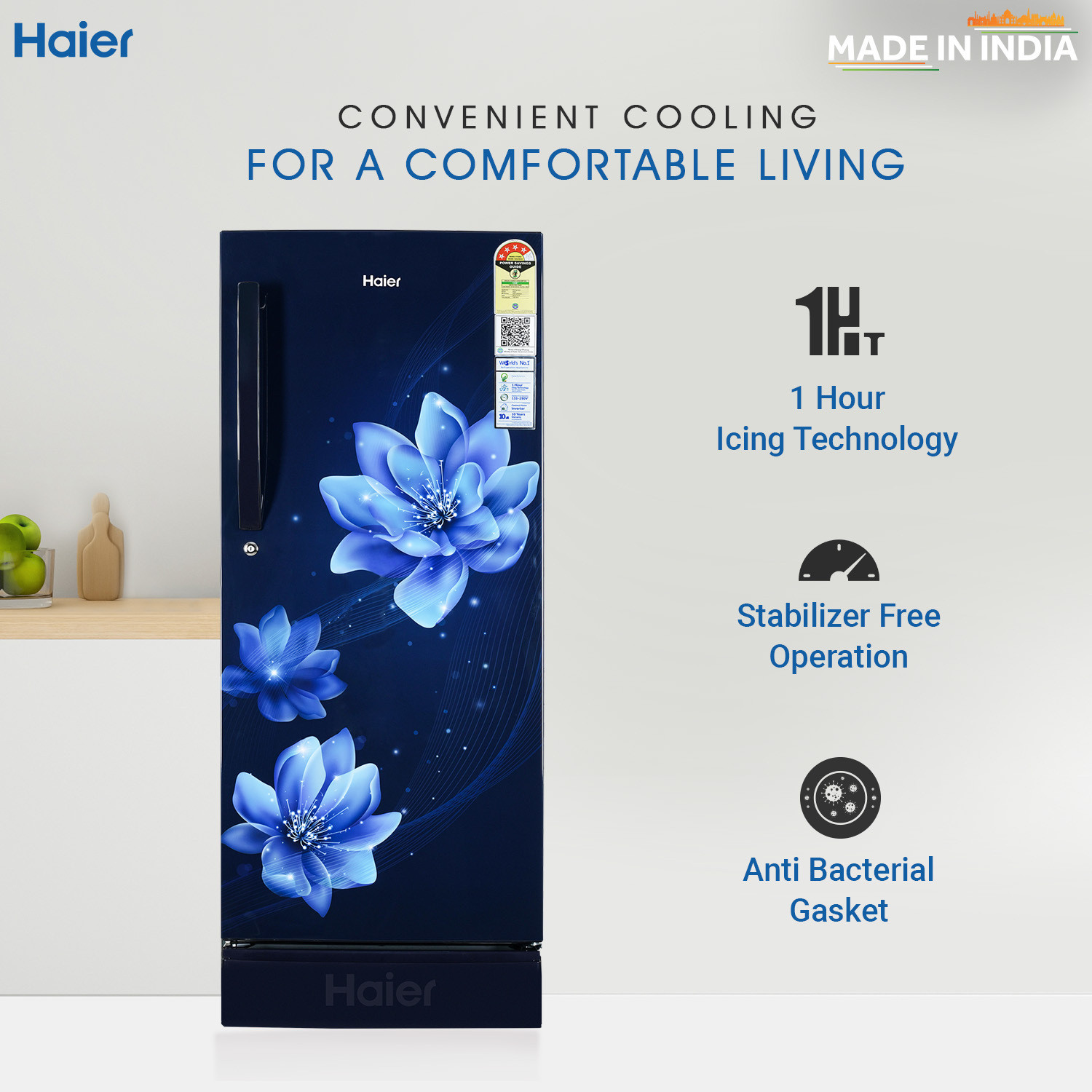 Image of Haier 190 L Direct Cool Double Door 4 Star Refrigerator with Base Drawer with Large Storage Space1 Hour Icing Technology