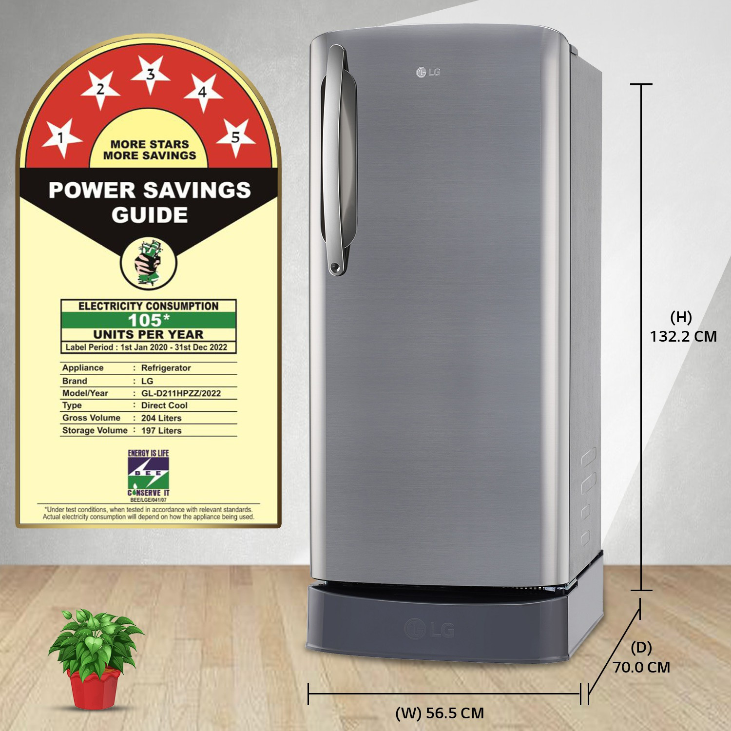 Image of LG 201 L Direct Cool Single Door 5 Star Refrigerator with Base Drawer