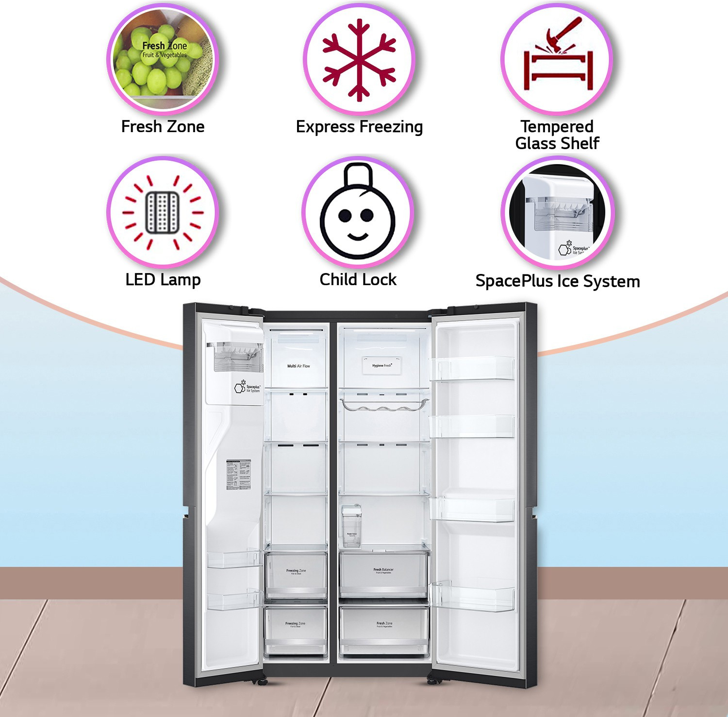 Image of LG 674 L Frost Free Side by Side Refrigerator with Smart Inverter Compressor ThinQ (Wi-Fi)� | DoorCooling+, Hygiene Fresh+, Water and Ice Dispenser (Platinum Silver III, GC-L257SL4L)