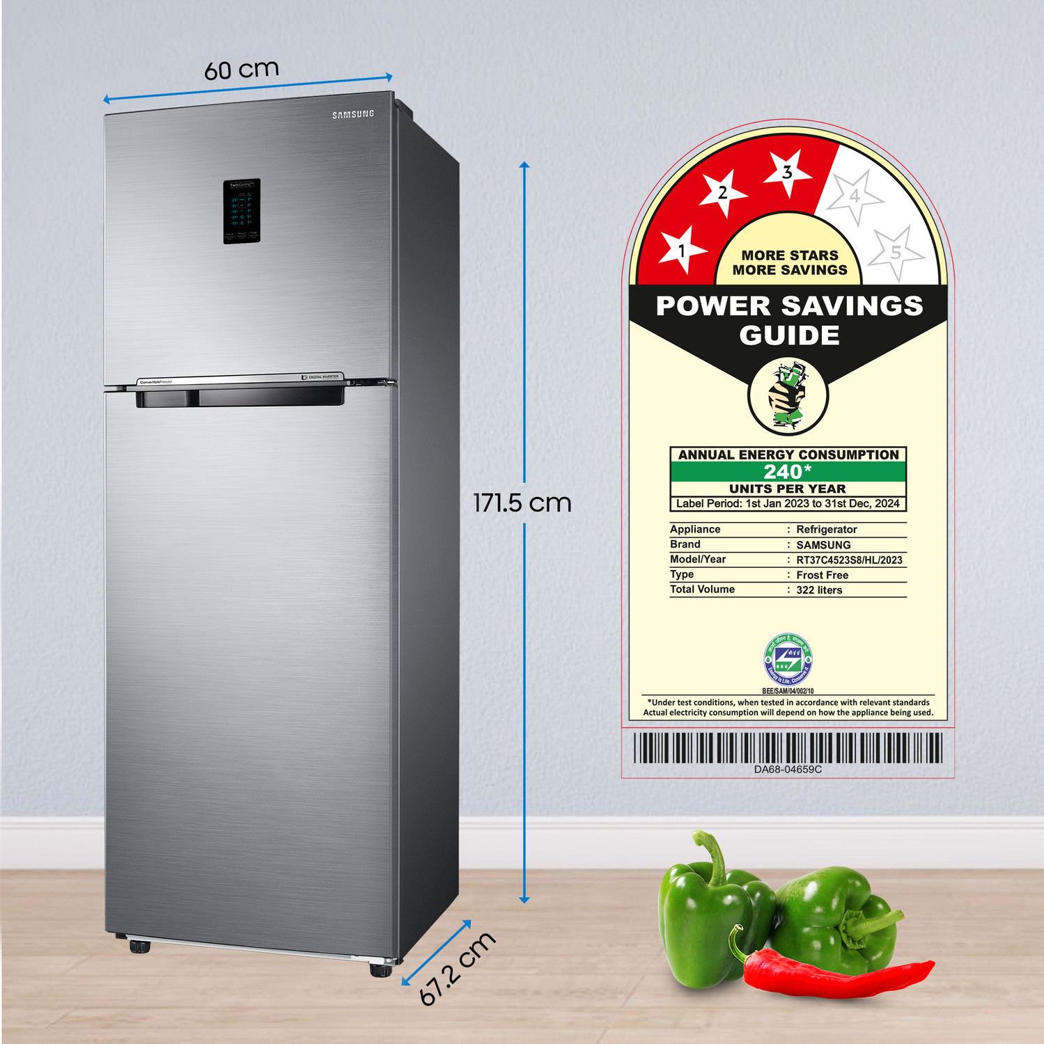 Image of Samsung 322 L Frost Free Double Door 3 Star Convertible Refrigerator with Digital Inverter, Convertible 5-in-1 and Display