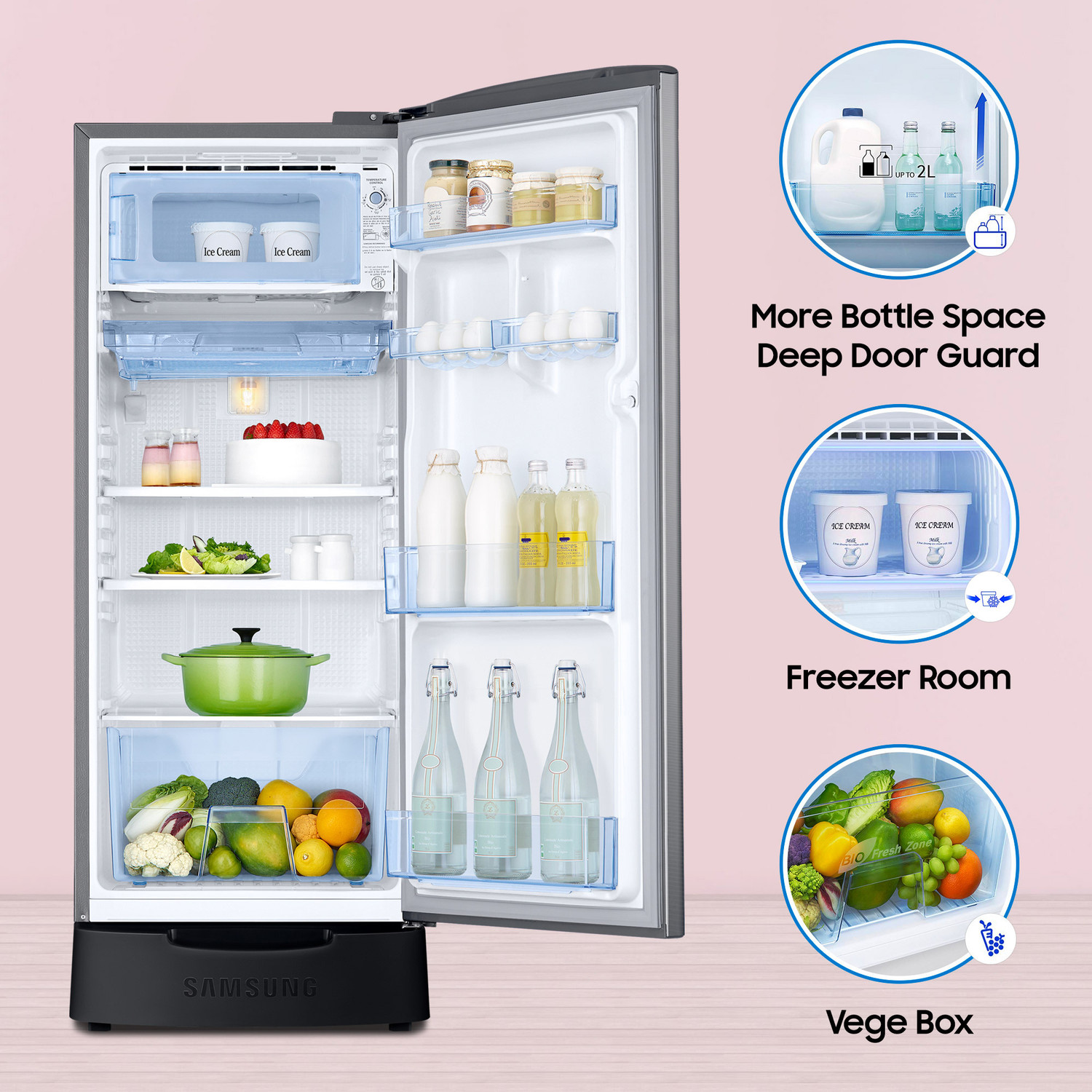 Image of Samsung 189 L Direct Cool Single Door 5 Star Refrigerator with Base Drawer with Digital Inverter