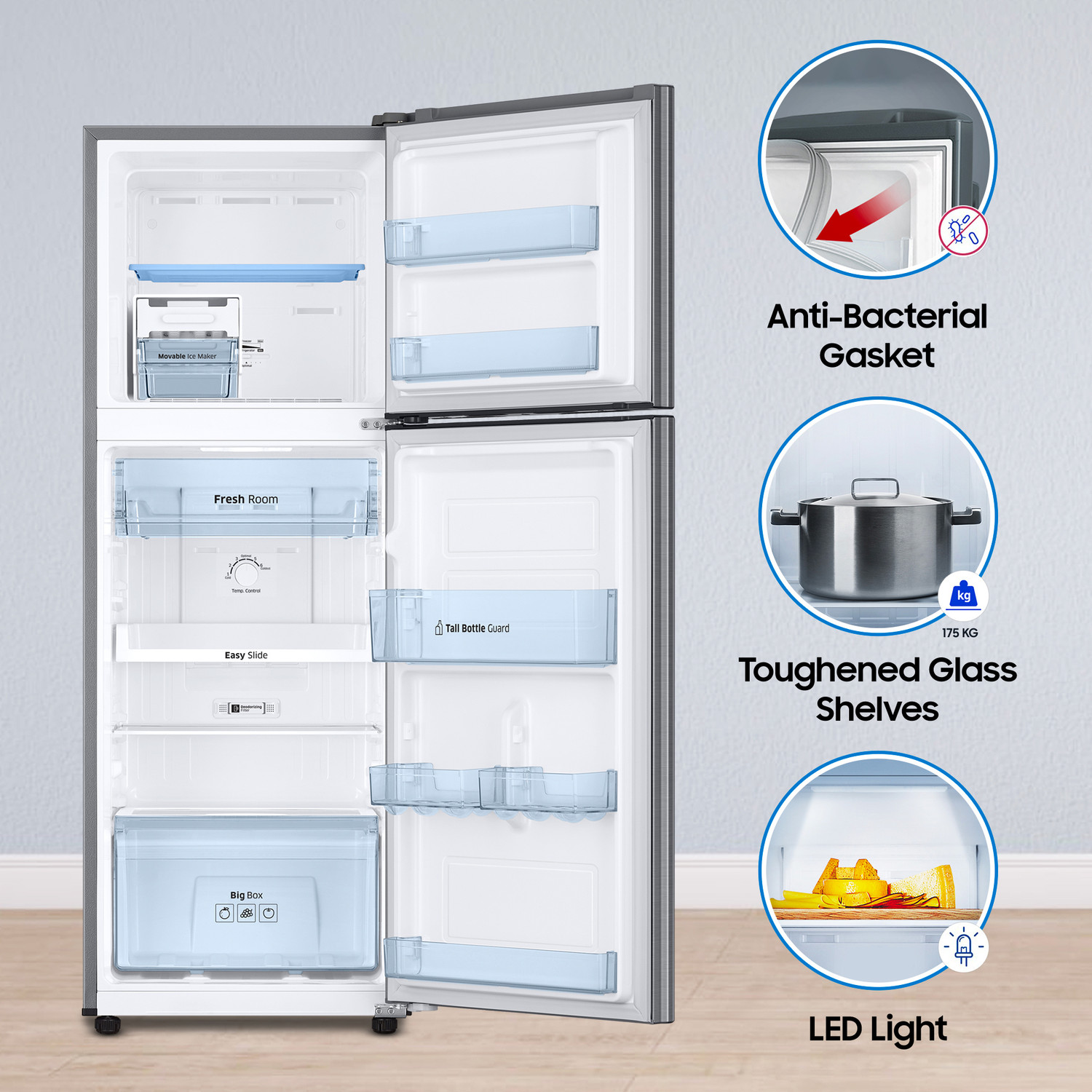 Image of Samsung 236 L Frost Free Double Door 3 Star Refrigerator with Digital Inverter