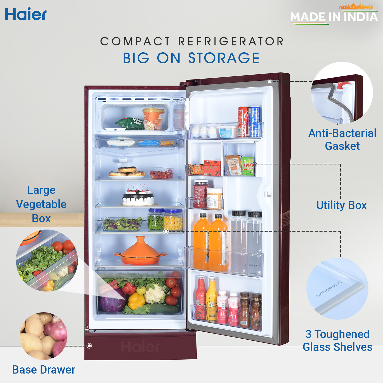 Image of Haier 190 L Direct Cool Single Door 3 Star Refrigerator with Base Drawer