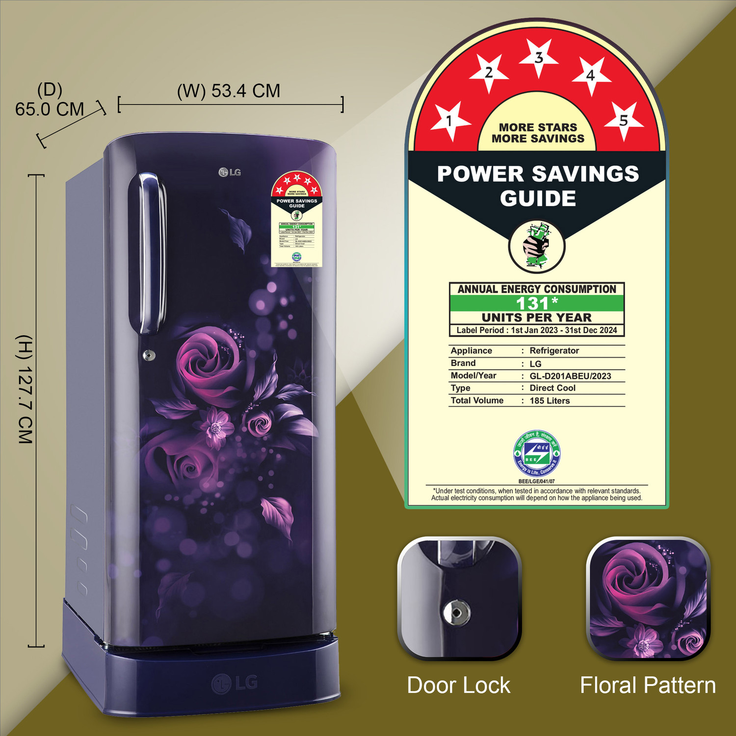 Image of LG 185 L Direct Cool Single Door 5 Star Refrigerator with Base Drawer with Smart Inverter Compressor, Smart Connect, Fast Ice Making