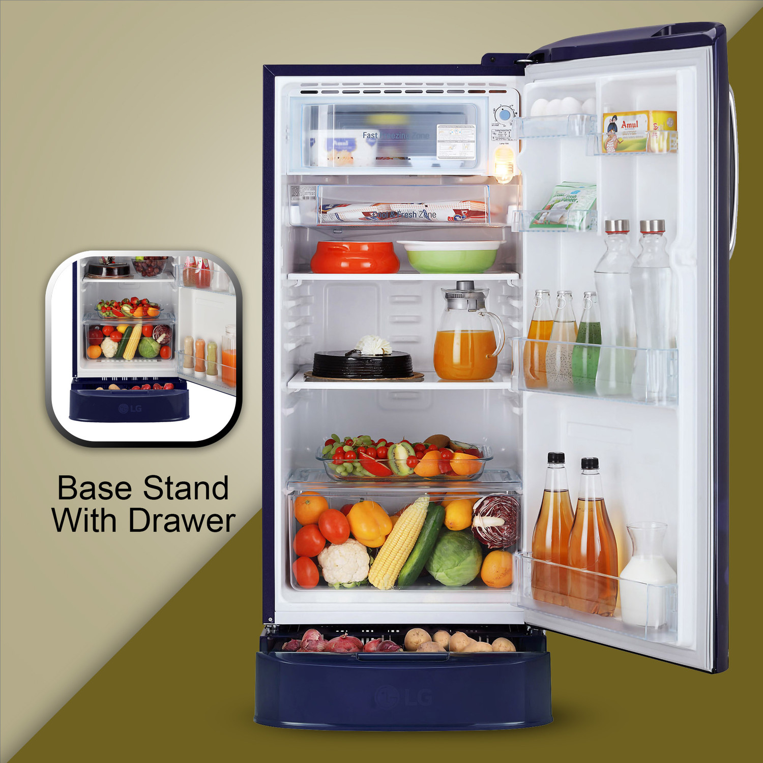 Image of LG 185 L Direct Cool Single Door 5 Star Refrigerator with Base Drawer with Smart Inverter Compressor, Smart Connect, Fast Ice Making