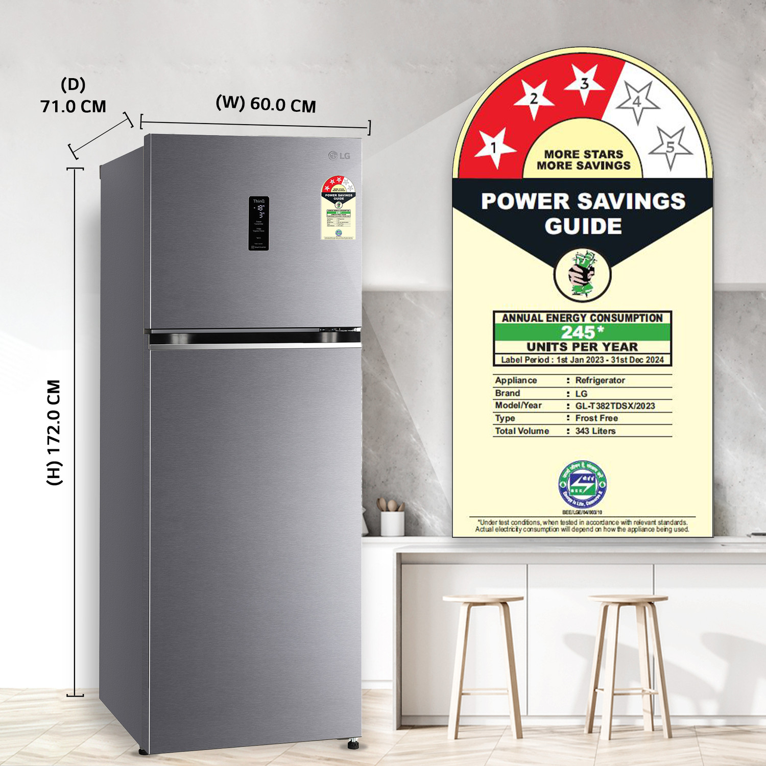 Image of LG 343 L Frost Free Double Door 3 Star Convertible Refrigerator with Wi-Fi, DoorCooling+, Smart Inverter Compressor and External LED Display