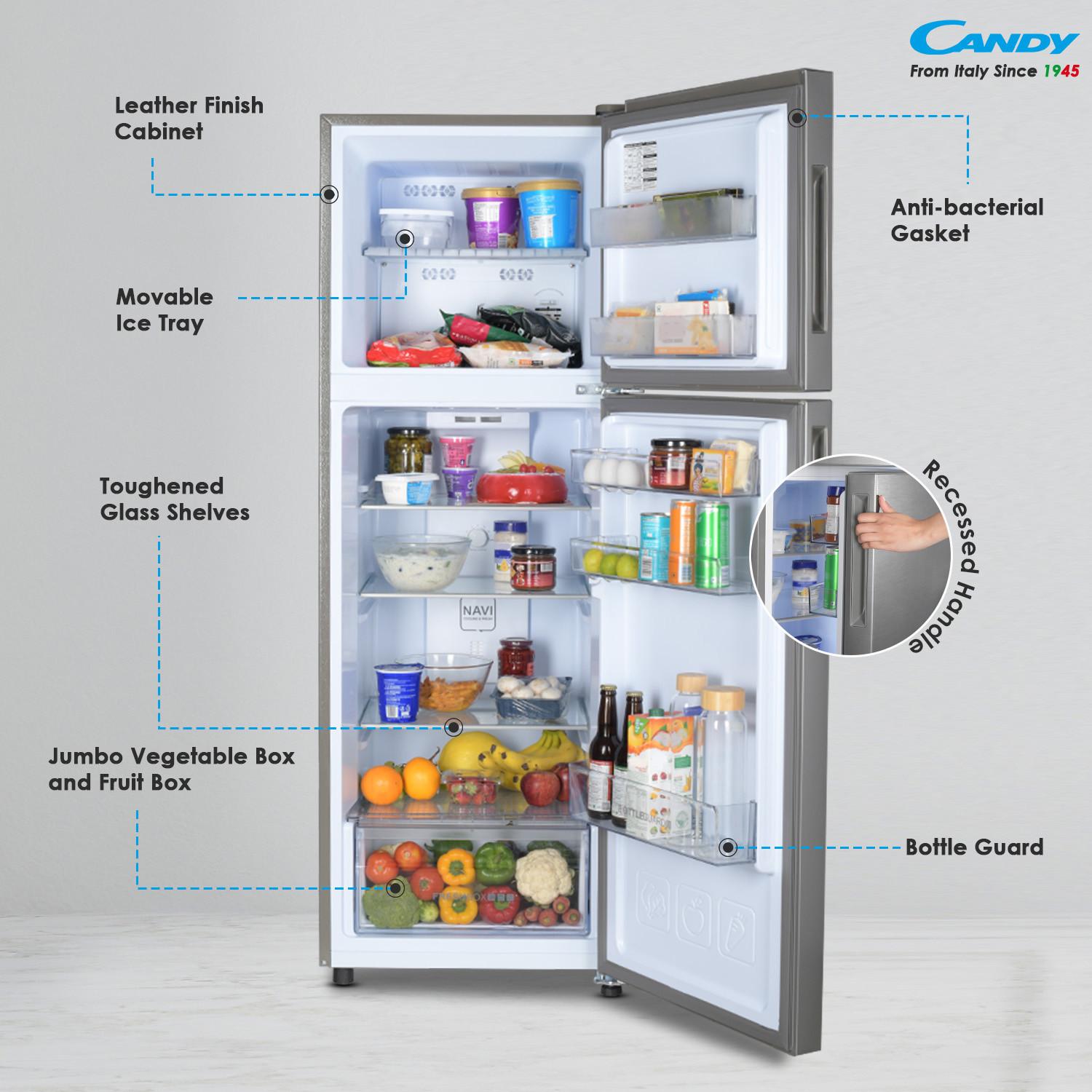 Image of CANDY 240 L Frost Free Double Door 2 Star Refrigerator with Auto frost , large Fruit and Vegetable Space