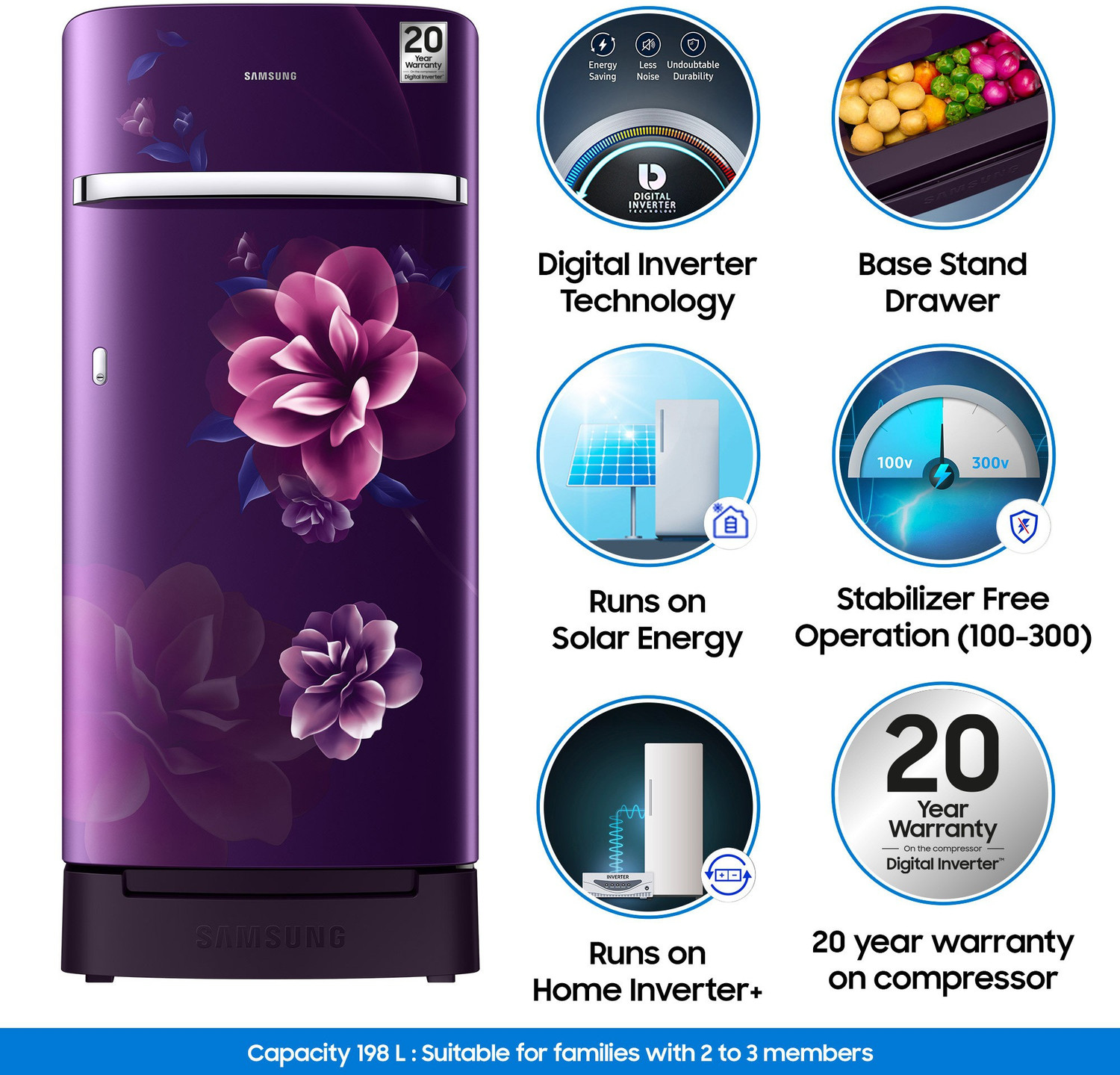 Image of Samsung 198 L Direct Cool Single Door 4 Star Refrigerator with Base Drawer