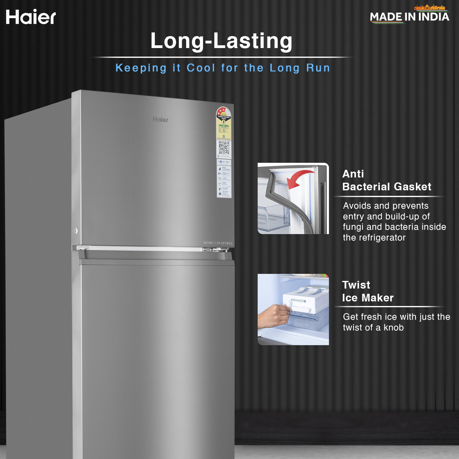 Image of Haier 358 L Frost Free Double Door 3 Star Convertible Refrigerator with Convertible 14-in-1,1 hour Icing