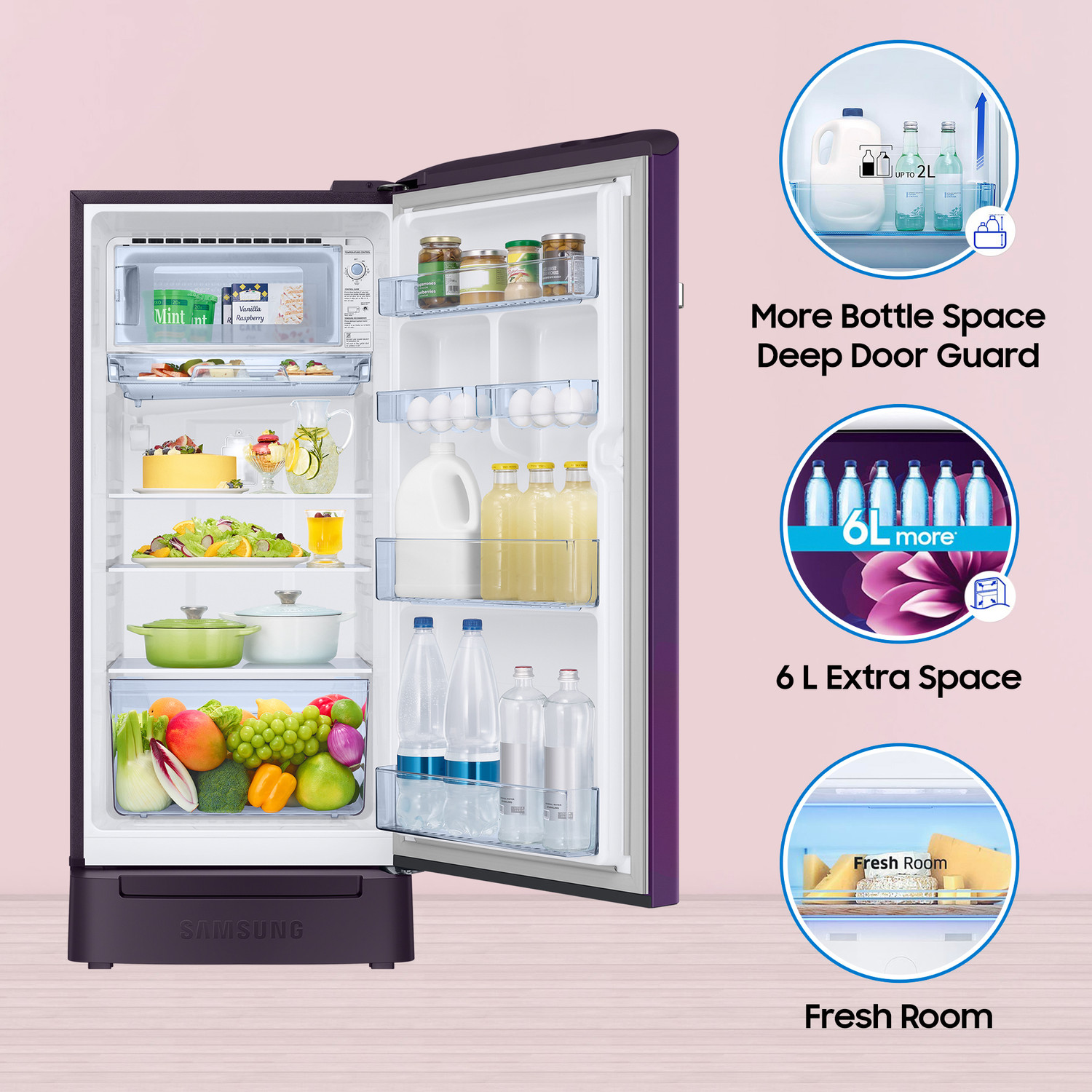 Image of Samsung 189 L Direct Cool Single Door 5 Star Refrigerator with Base Drawer with Digital Inverter