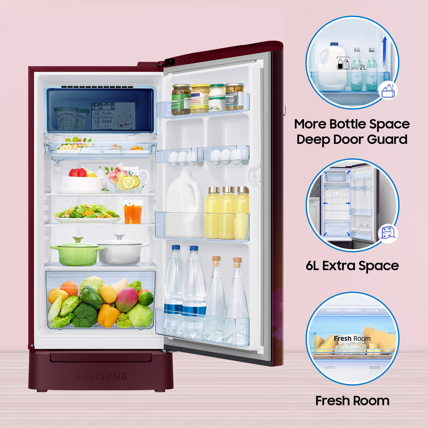 Image of Samsung 189 L Direct Cool Single Door 5 Star Refrigerator with Base Drawer with Digi-Touch Cool Digital Inverter with Display