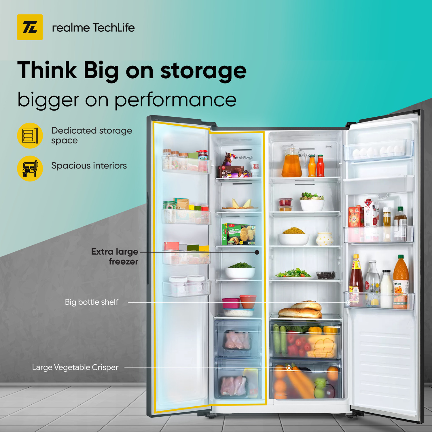 Image of realme TechLife 564 L Frost Free Side by Side Refrigerator