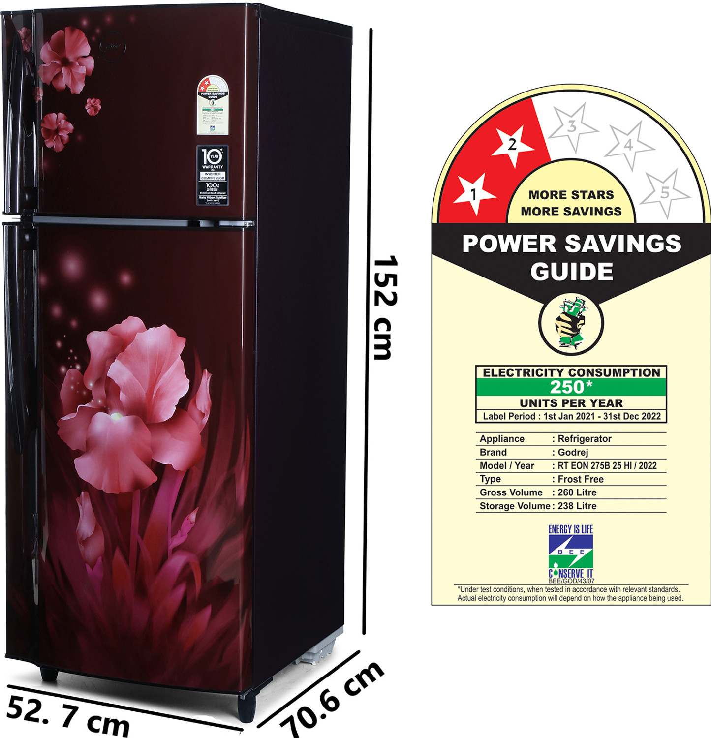 Image of Godrej 260 L Frost Free Double Door 2 Star Refrigerator