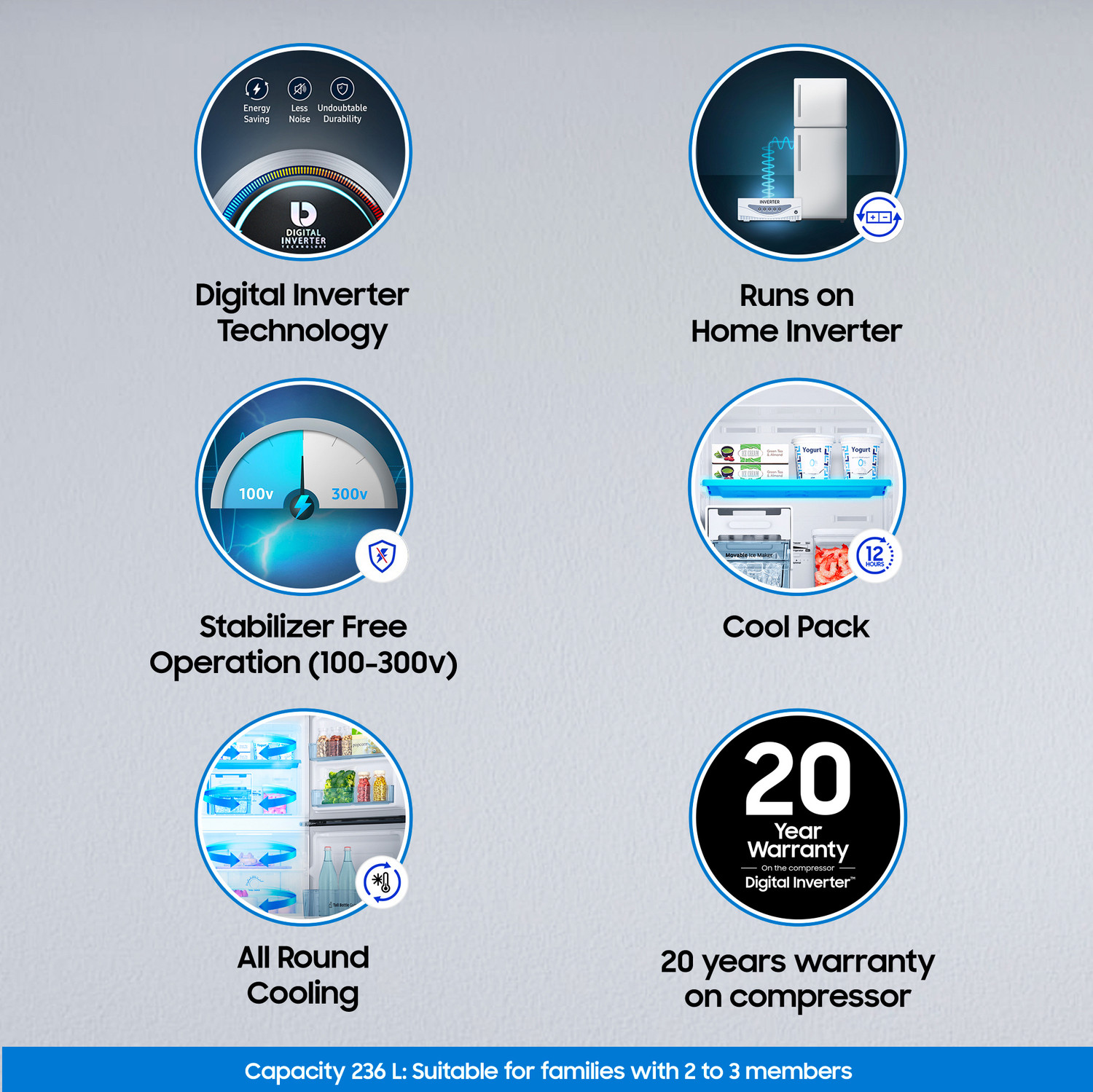 Image of Samsung 236 L Frost Free Double Door 3 Star Refrigerator with Digital Inverter