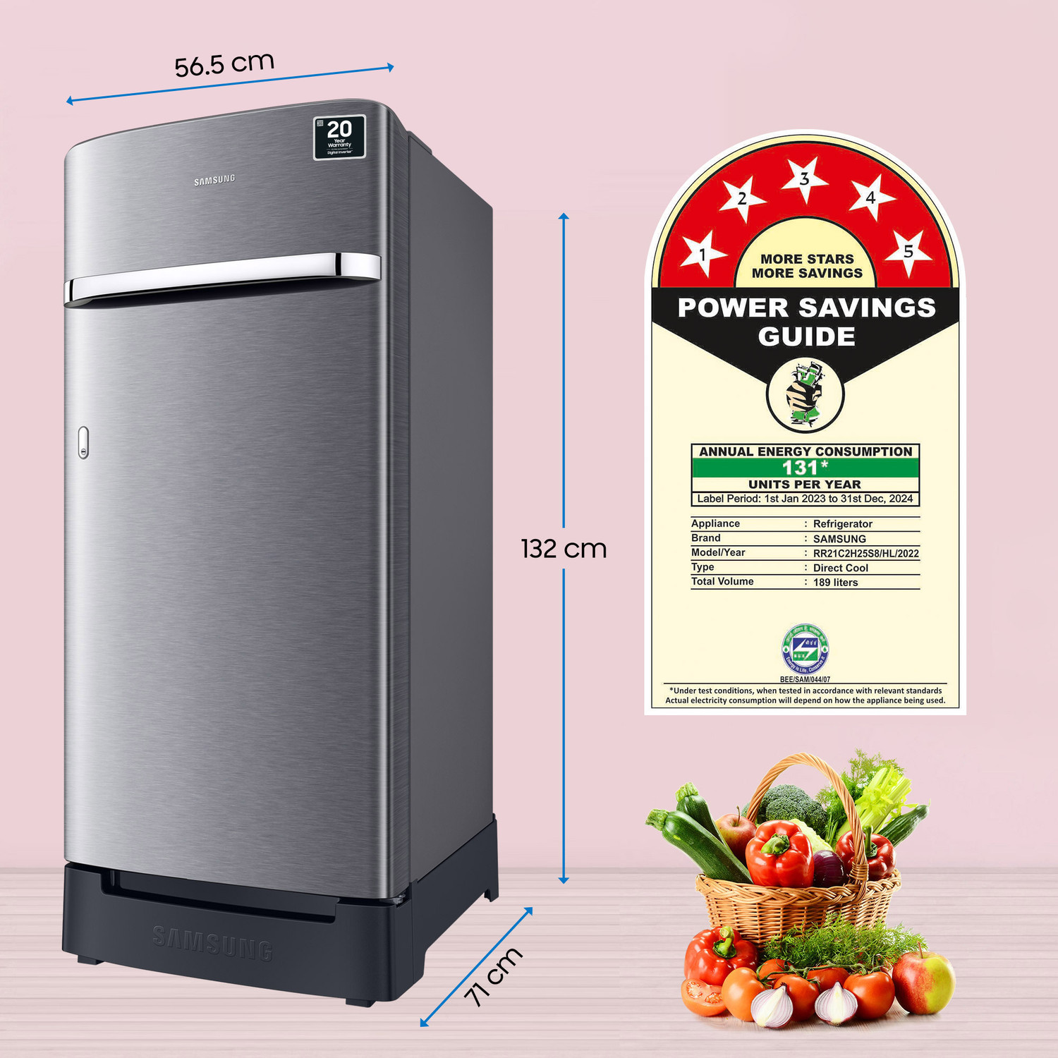 Image of Samsung 189 L Direct Cool Single Door 5 Star Refrigerator with Base Drawer with Digital Inverter