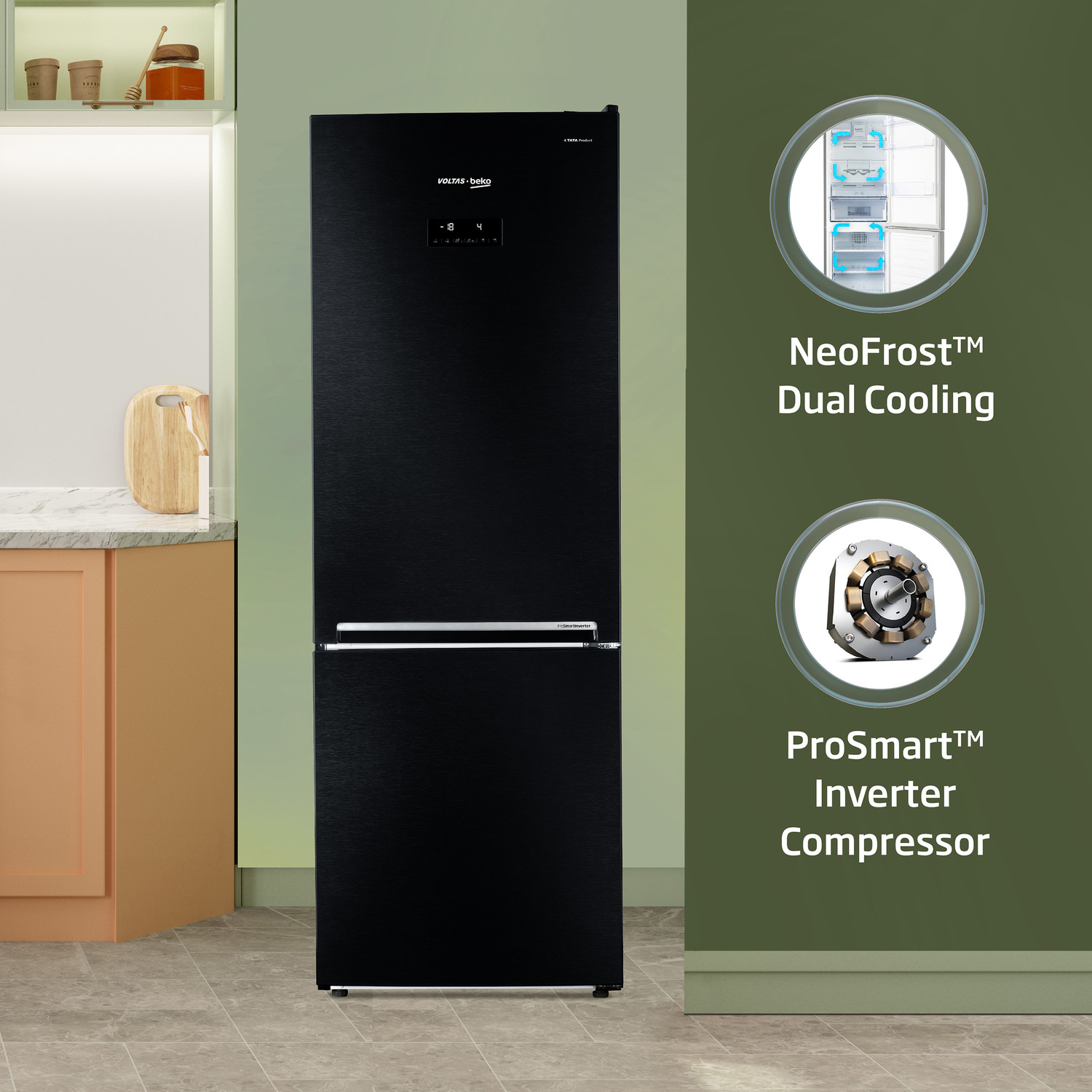 Image of Voltas Beko by A Tata Product 340 L Frost Free Double Door Bottom Mount 2 Star Refrigerator