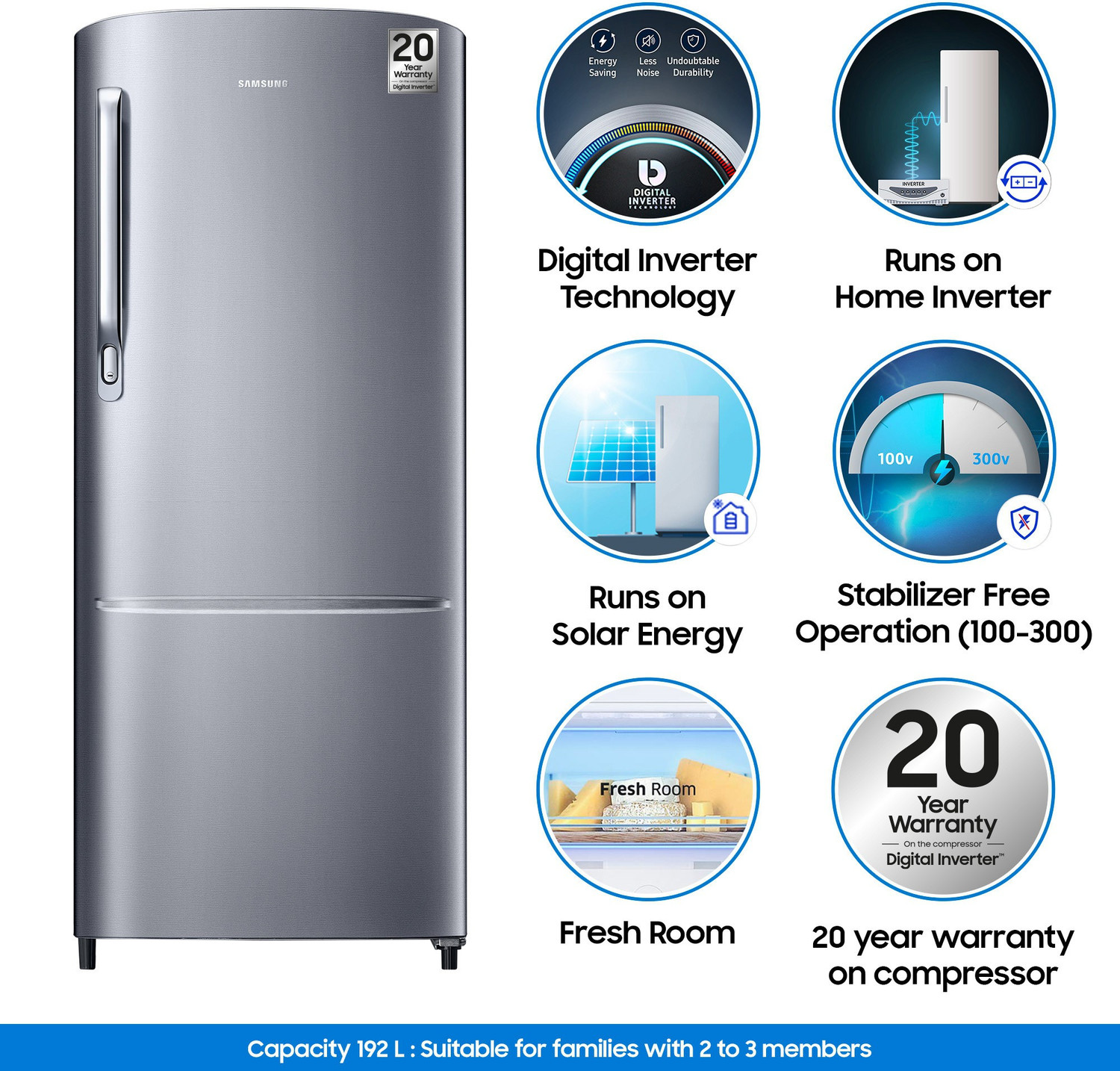 Image of Samsung 192 L Direct Cool Single Door 3 Star Refrigerator