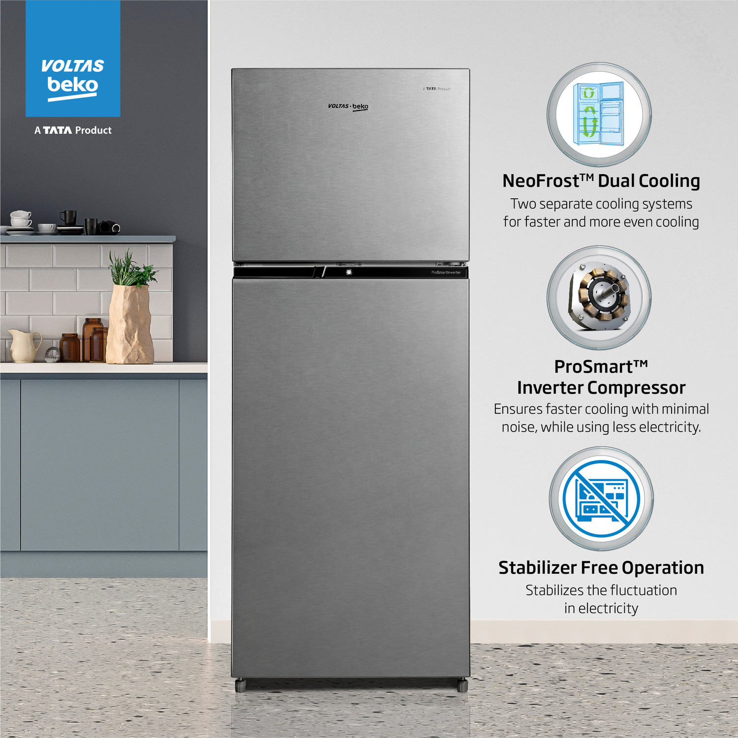 Image of Voltas Beko by A Tata Product 248 L Frost Free Double Door 3 Star Refrigerator