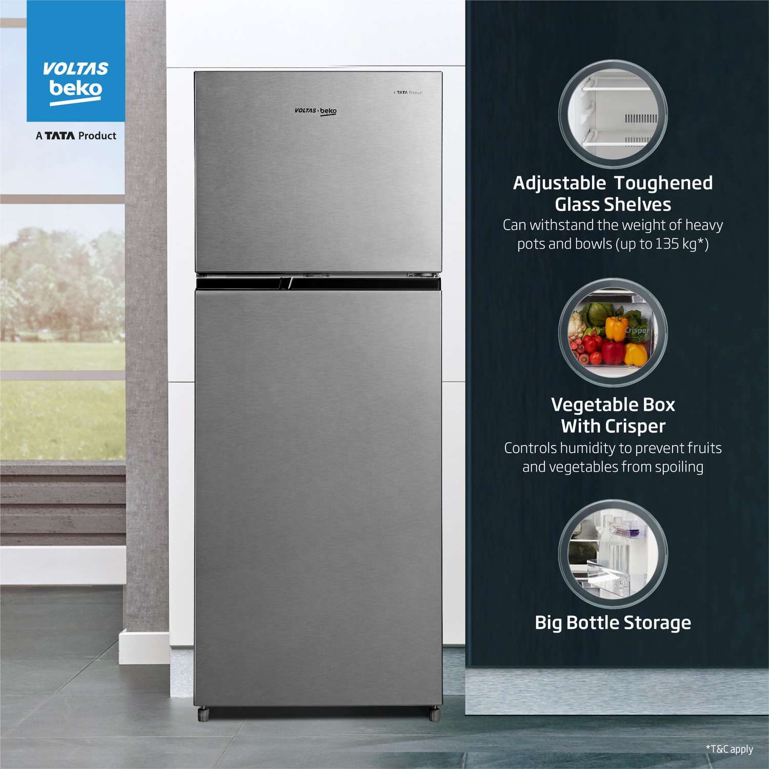 Image of Voltas Beko by A Tata Product 248 L Frost Free Double Door 2 Star Refrigerator