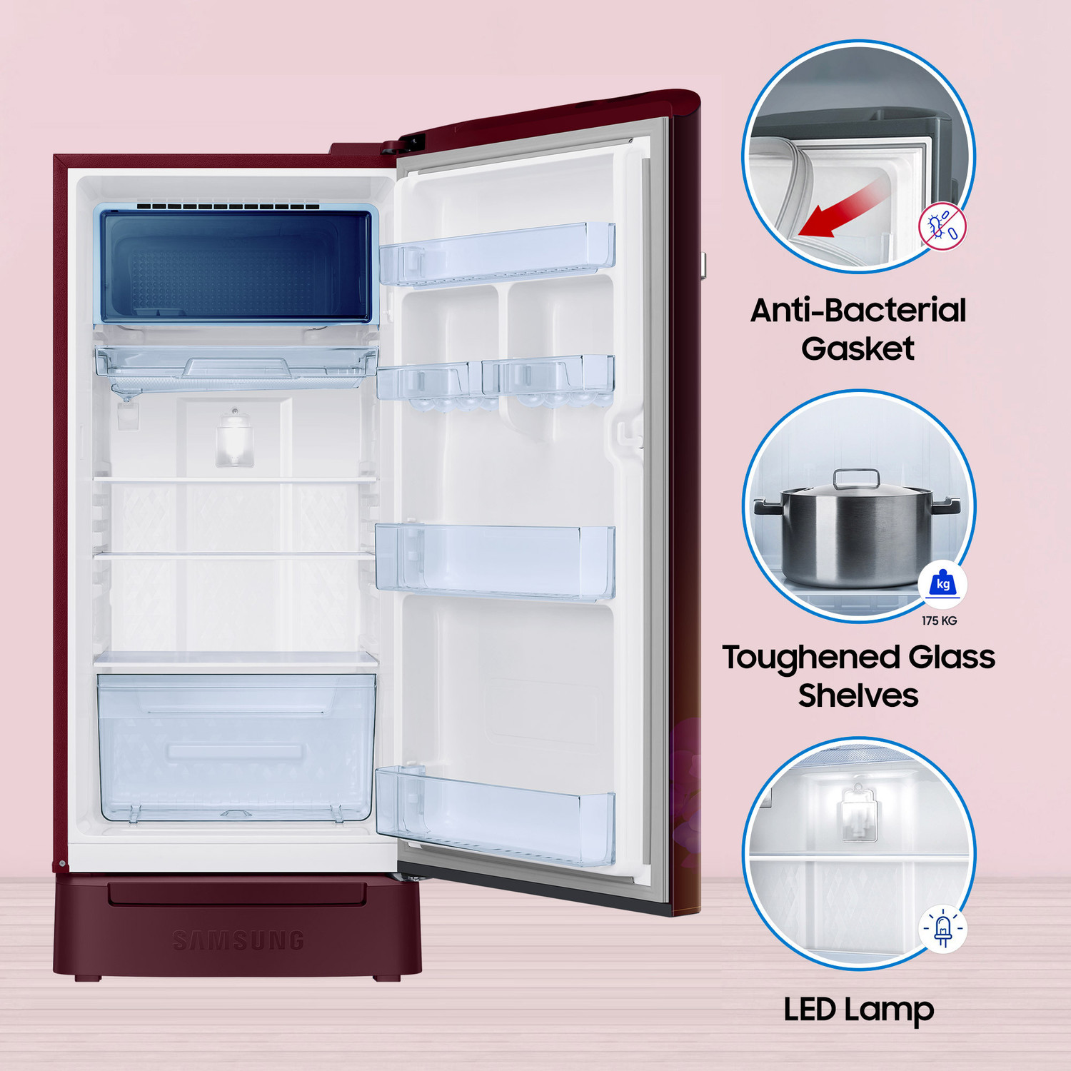 Image of Samsung 189 L Direct Cool Single Door 5 Star Refrigerator with Base Drawer with Digi-Touch Cool Digital Inverter with Display