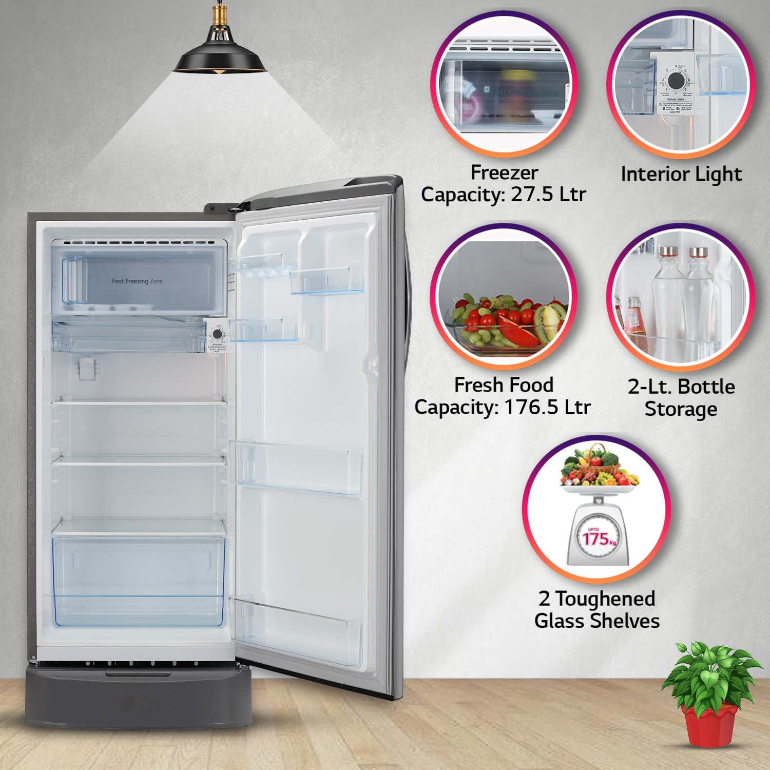 Image of LG 201 L Direct Cool Single Door 5 Star Refrigerator with Base Drawer