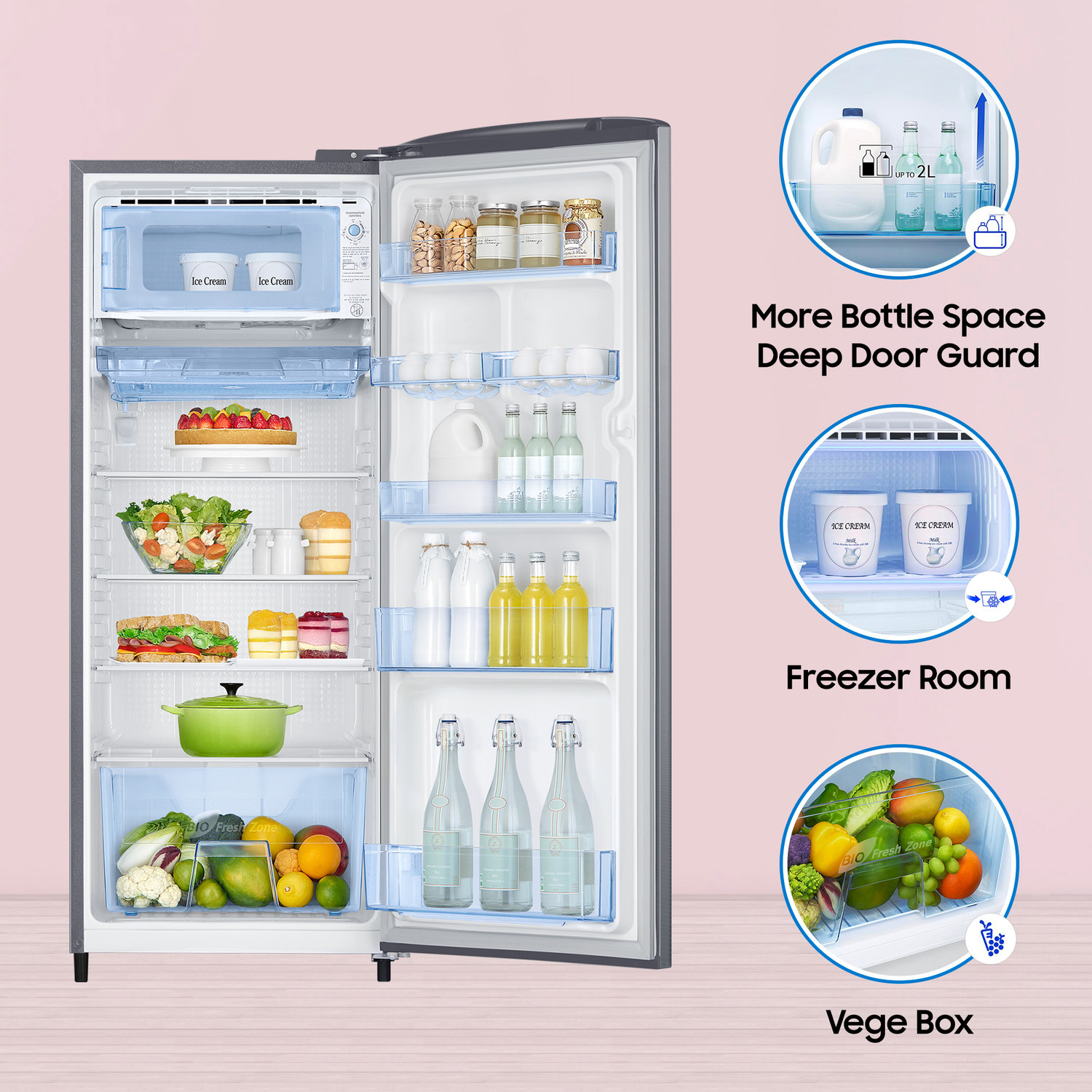 Image of Samsung 223 L Direct Cool Single Door 3 Star Refrigerator with Digital Inverter