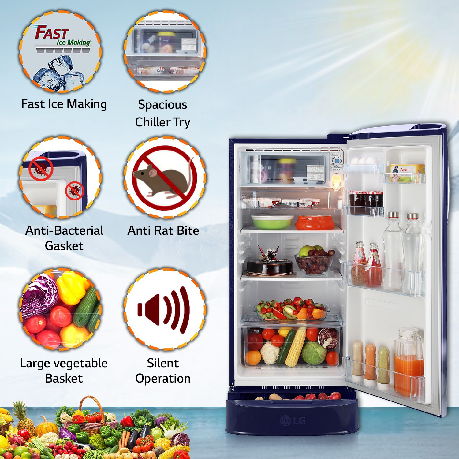 Image of LG 190 L Direct Cool Single Door 5 Star Refrigerator with Base Drawer with Smart Inverter Compressor