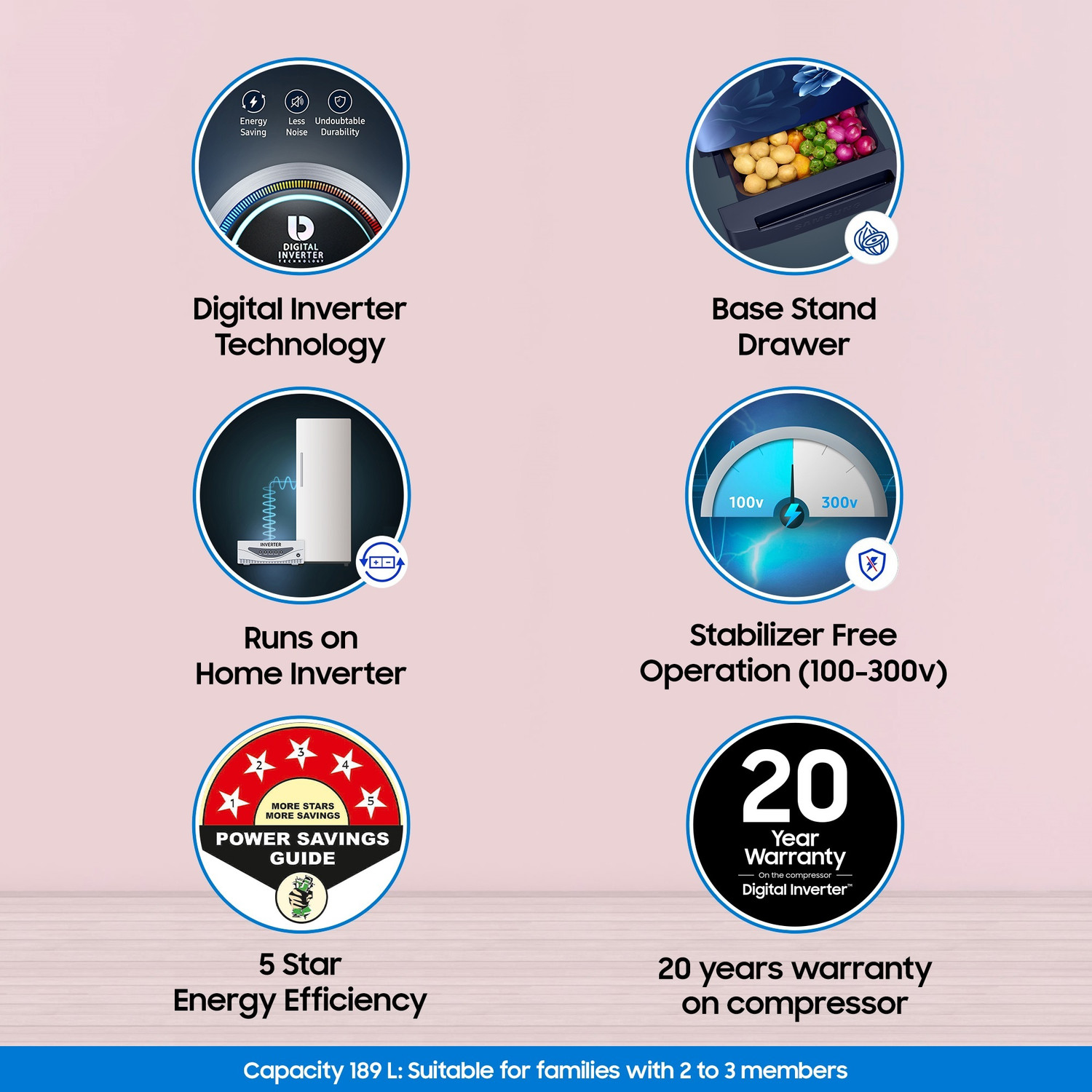 Image of Samsung 189 L Direct Cool Single Door 5 Star Refrigerator with Base Drawer with Digital Inverter