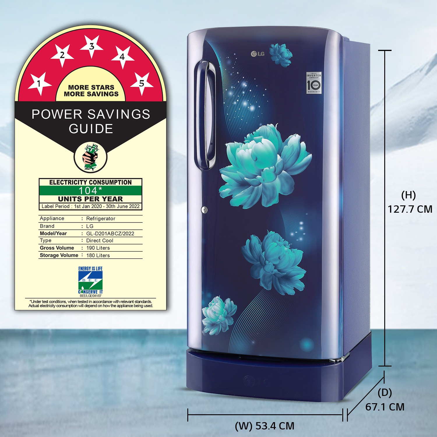 Image of LG 190 L Direct Cool Single Door 5 Star Refrigerator with Base Drawer with Smart Inverter Compressor