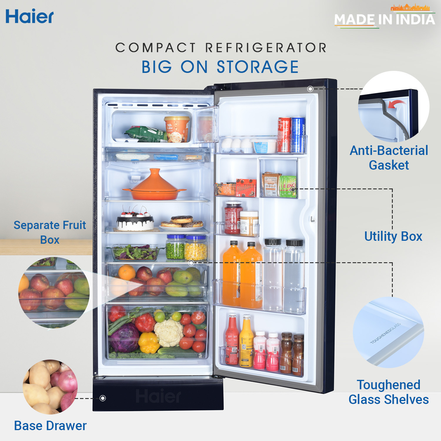 Image of Haier 185 L Direct Cool Single Door 5 Star Refrigerator with Base Drawer
