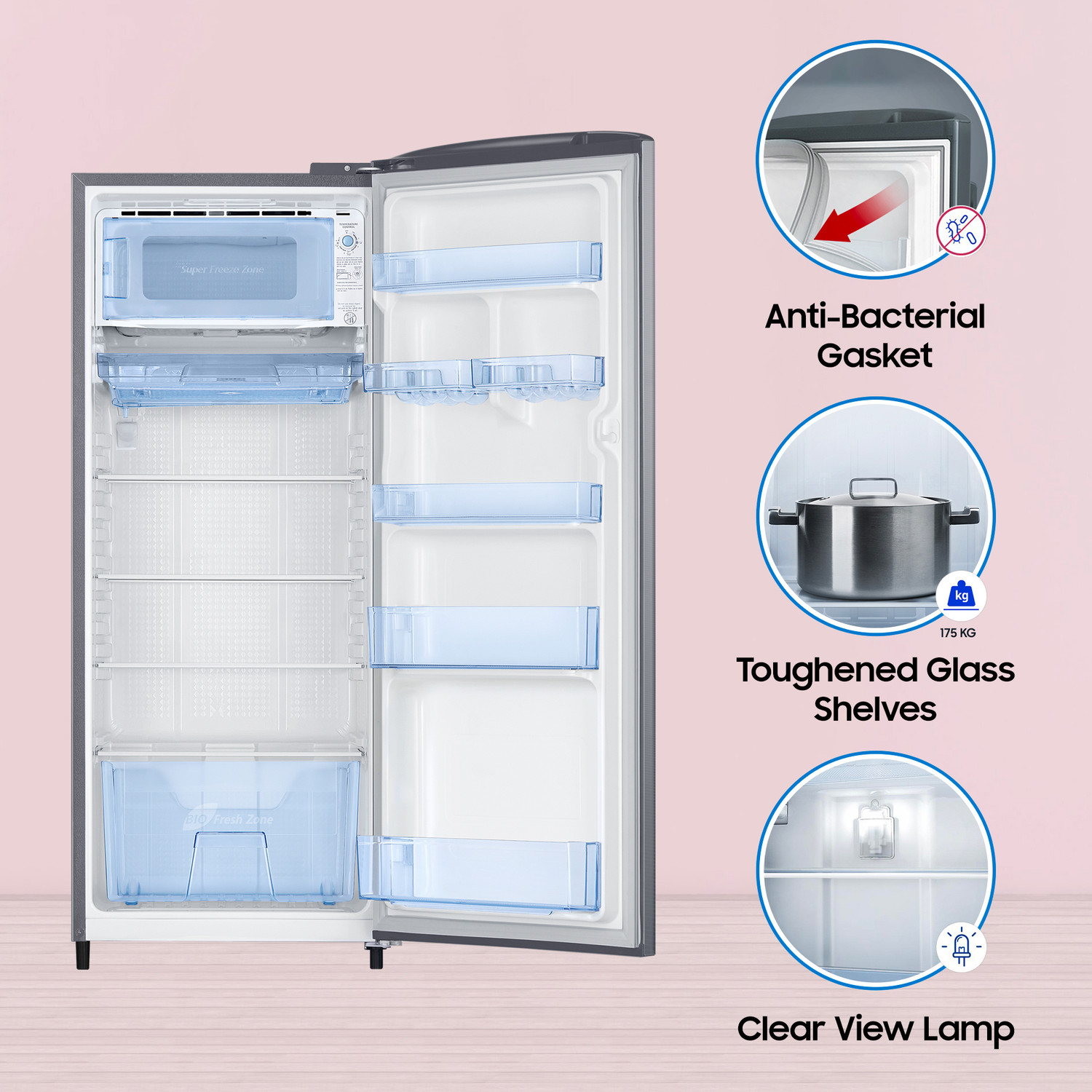 Image of Samsung 223 L Direct Cool Single Door 3 Star Refrigerator with Digital Inverter