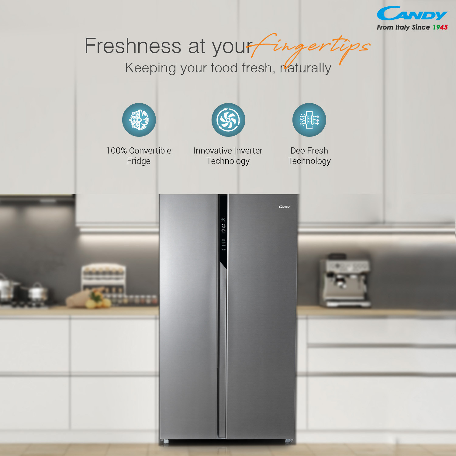 Image of CANDY 602 L Frost Free Side by Side Refrigerator with 100 % Convertible refrigerator with Deo Fresh Technology , Innovative Inverter Compressor Technology