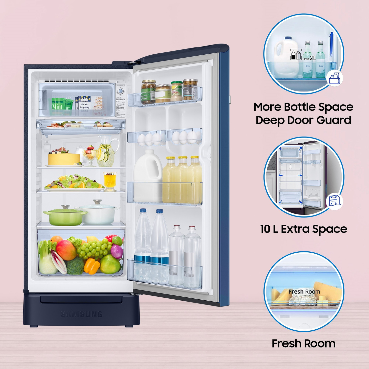 Image of Samsung 189 L Direct Cool Single Door 5 Star Refrigerator with Base Drawer with Digital Inverter