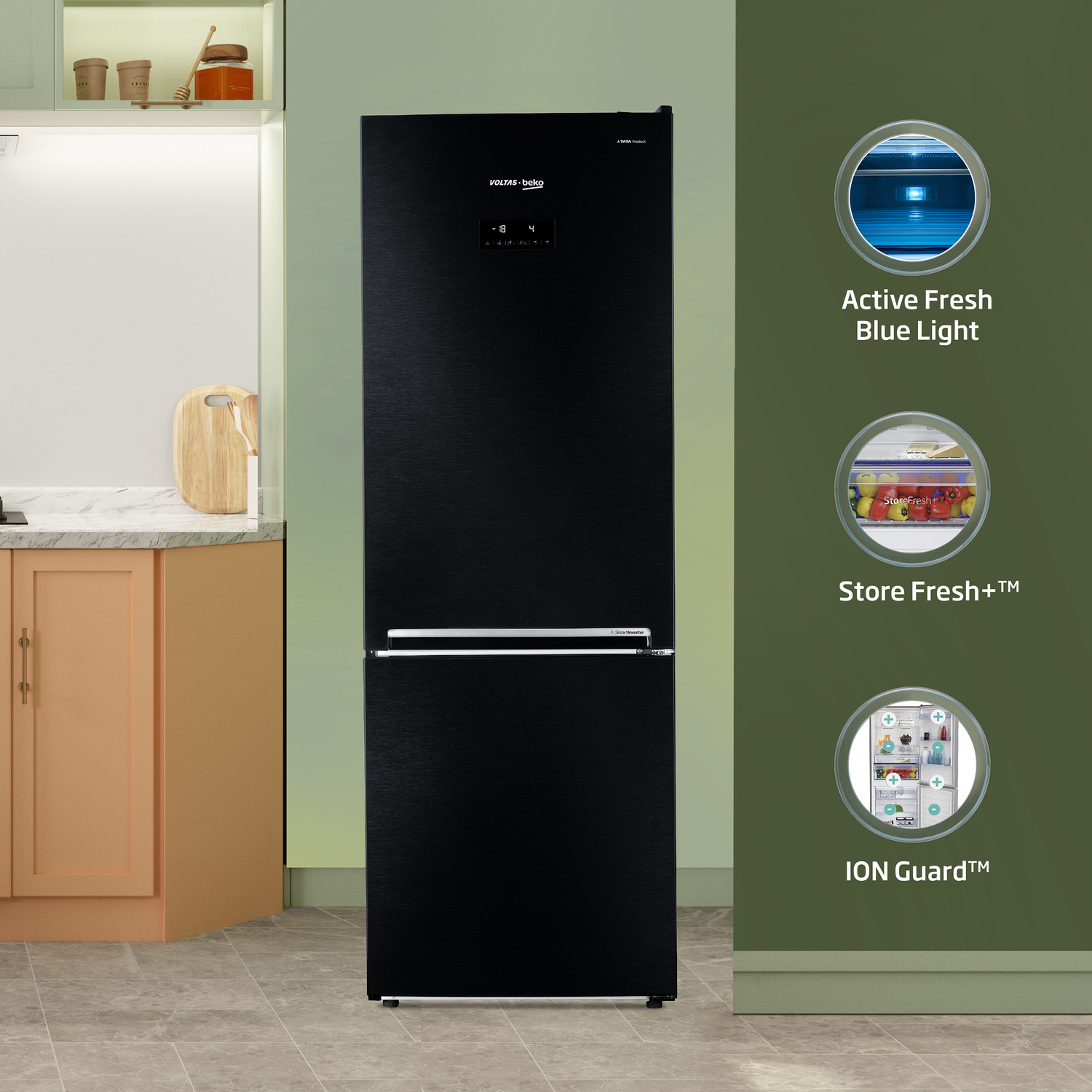 Image of Voltas Beko by A Tata Product 340 L Frost Free Double Door Bottom Mount 2 Star Refrigerator