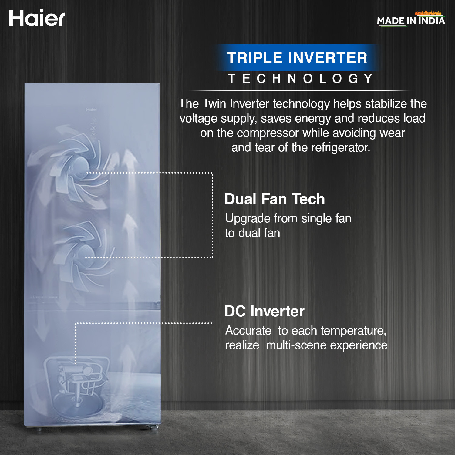 Image of Haier 325 L Frost Free Double Door 3 Star Convertible Refrigerator with 3-Star 14 In 1 Convertible Modes, 1 Hour Icing Technology, Digital Control Panel