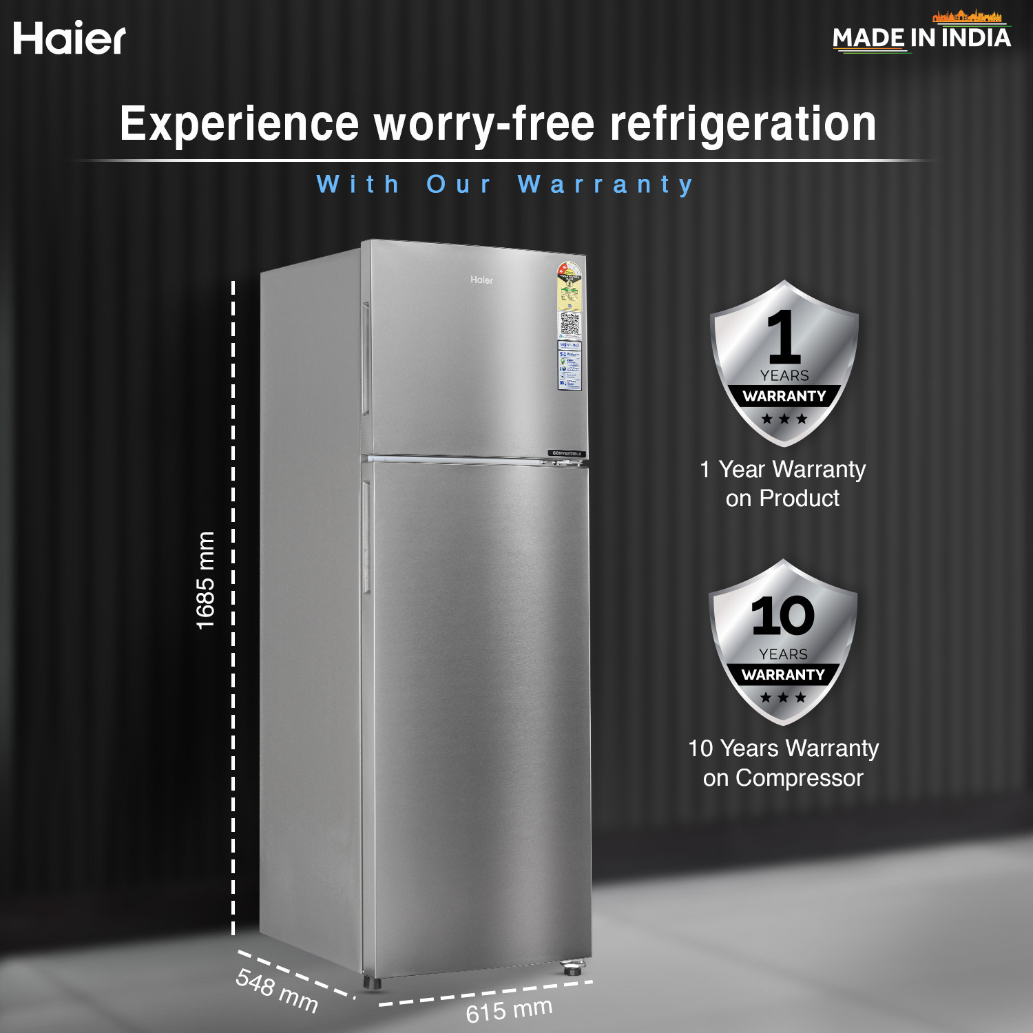 Image of Haier 268 L Frost Free Double Door 2 Star Convertible Refrigerator with Convertible 5 in 1Turbo Icing
