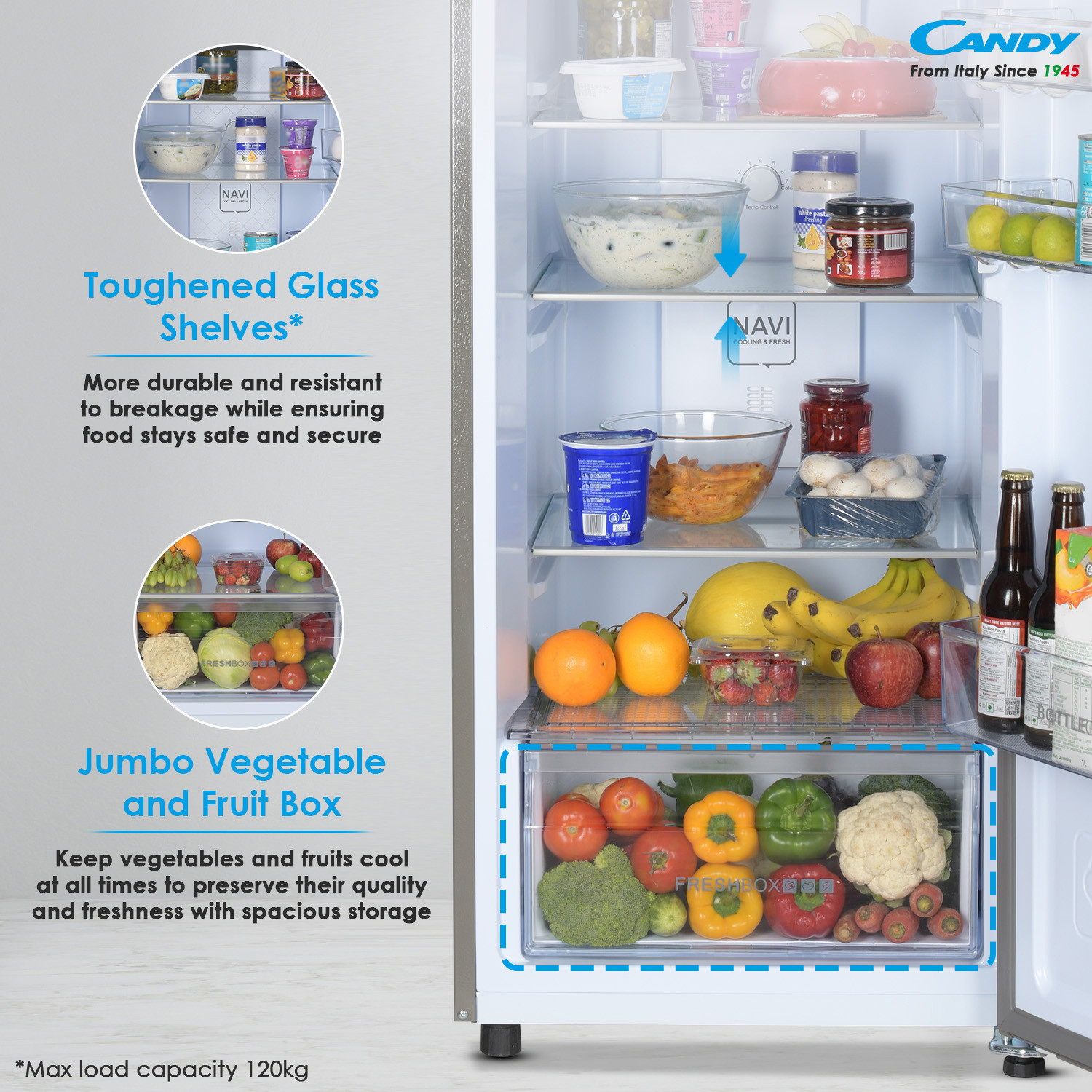 Image of CANDY 240 L Frost Free Double Door 2 Star Refrigerator with Auto frost , large Fruit and Vegetable Space